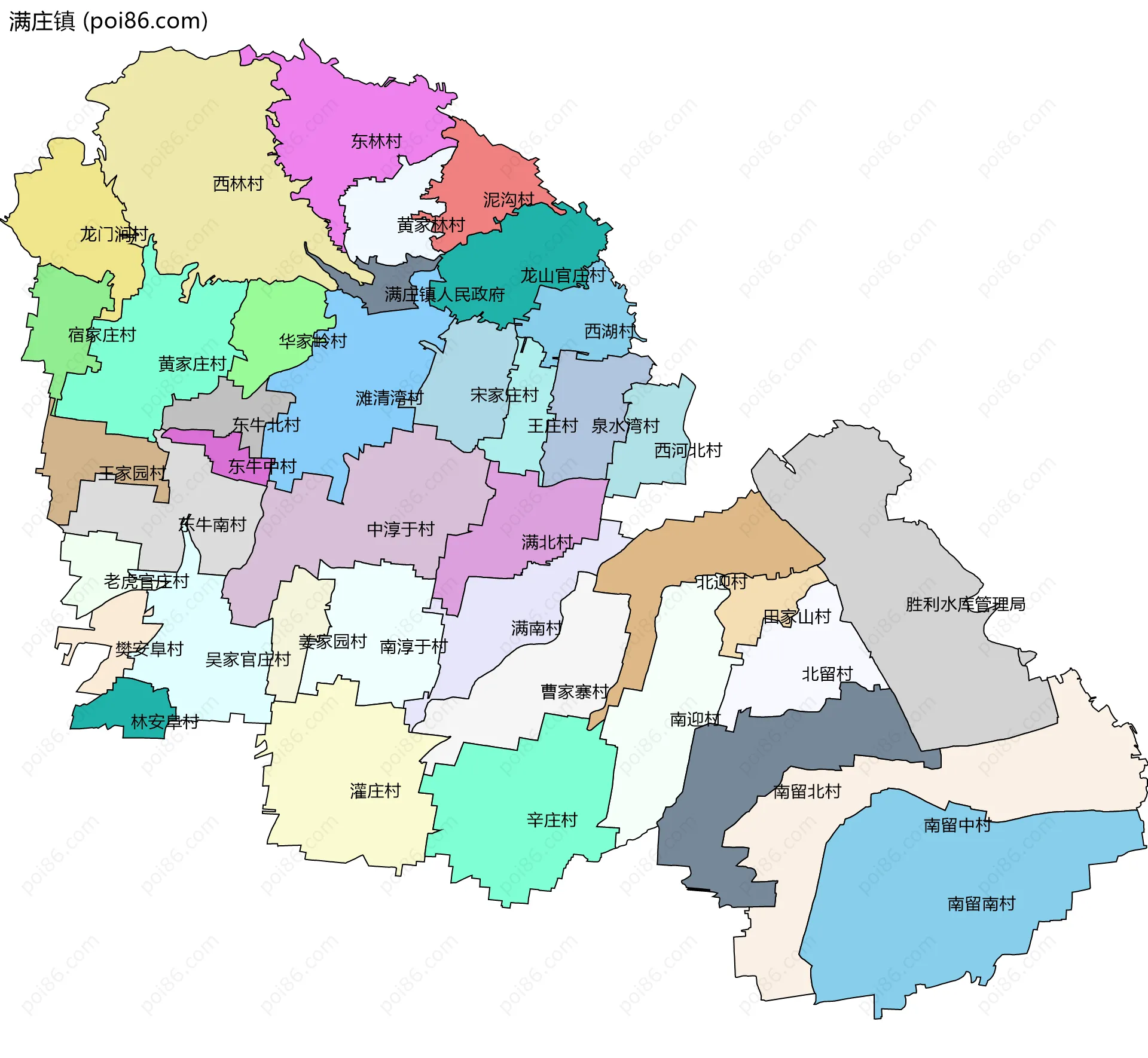 满庄镇边界地图(五级行政区划)