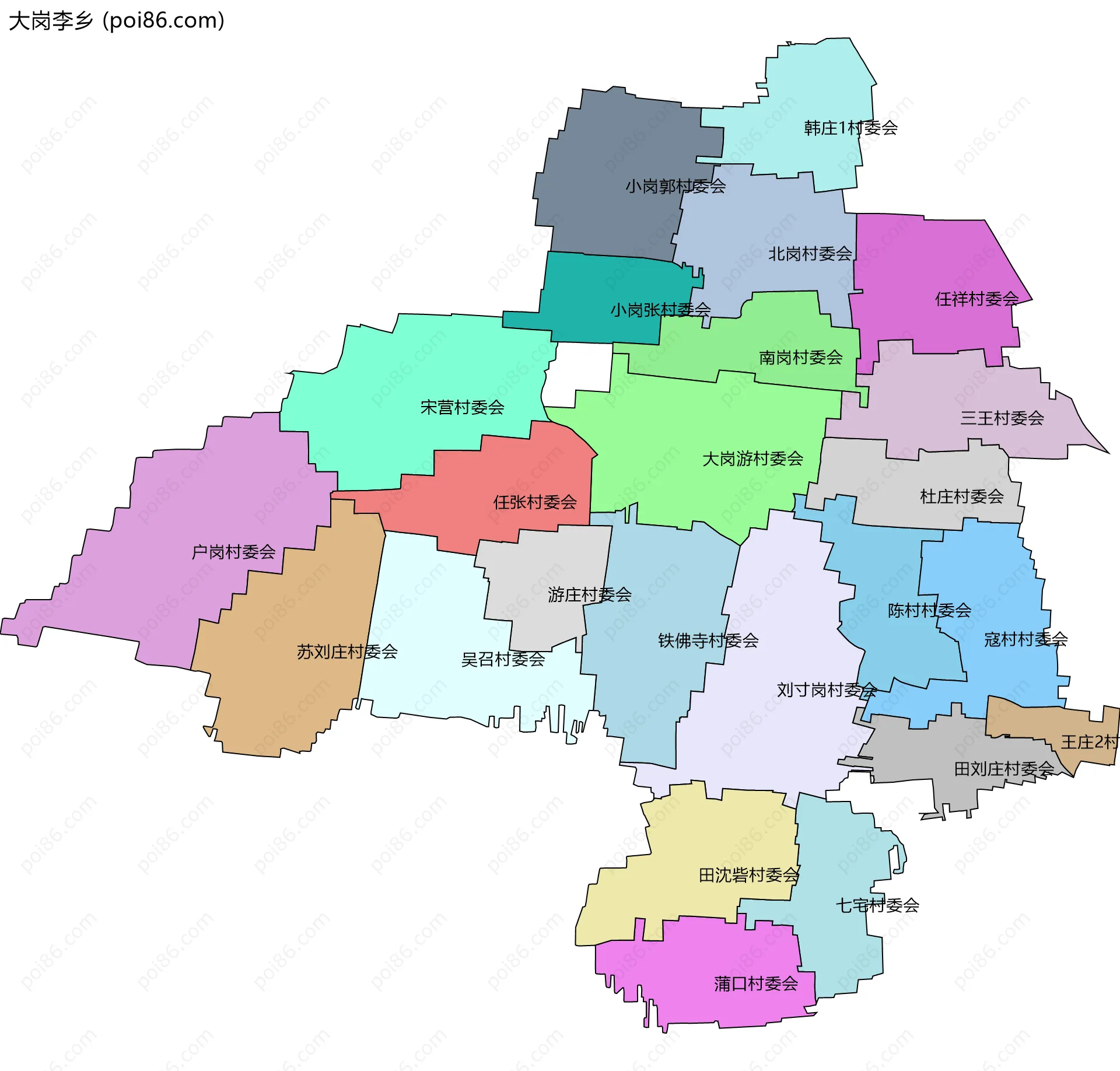 大岗李乡边界地图(五级行政区划)