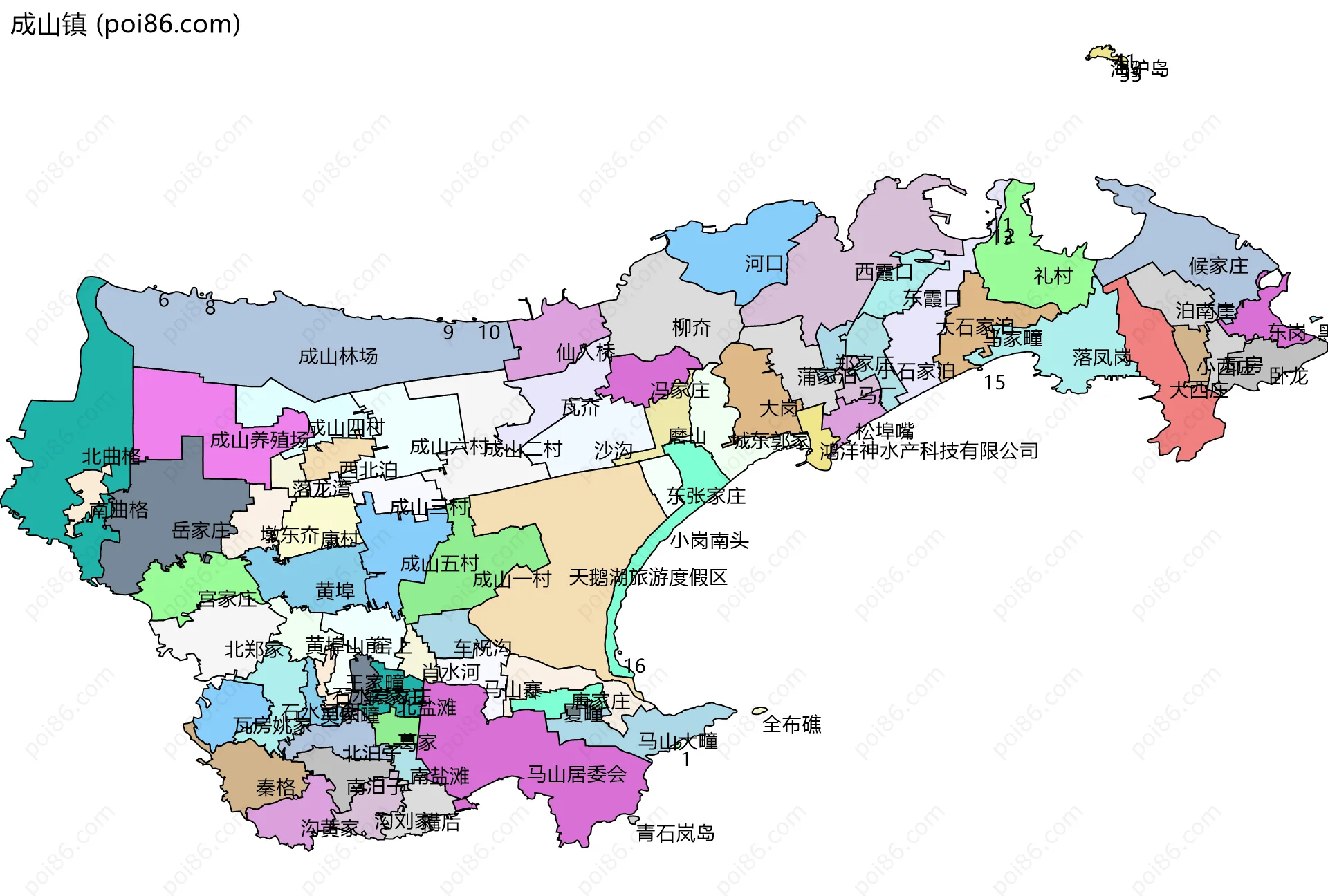 成山镇边界地图(五级行政区划)