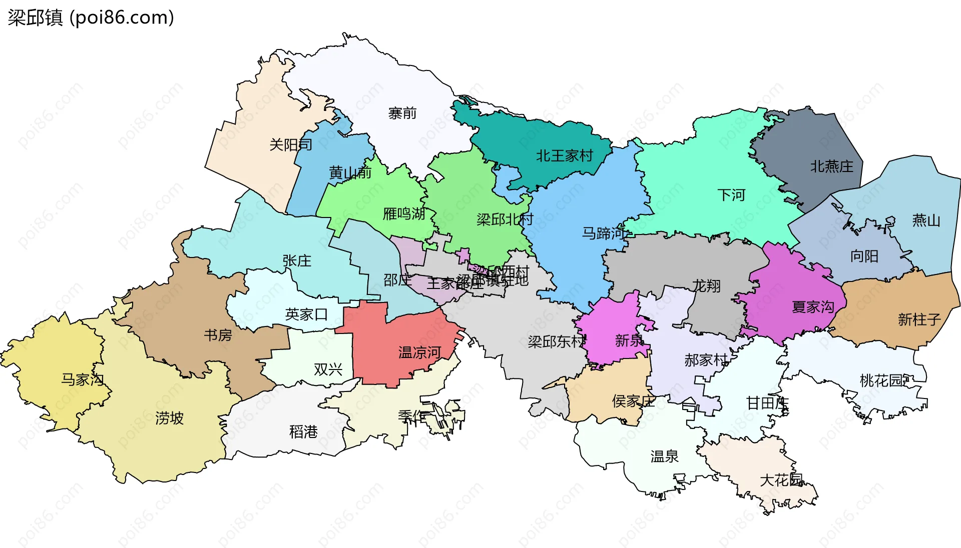 梁邱镇边界地图(五级行政区划)