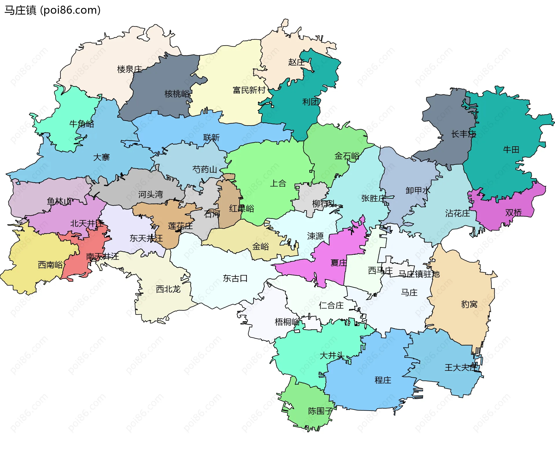 马庄镇边界地图(五级行政区划)