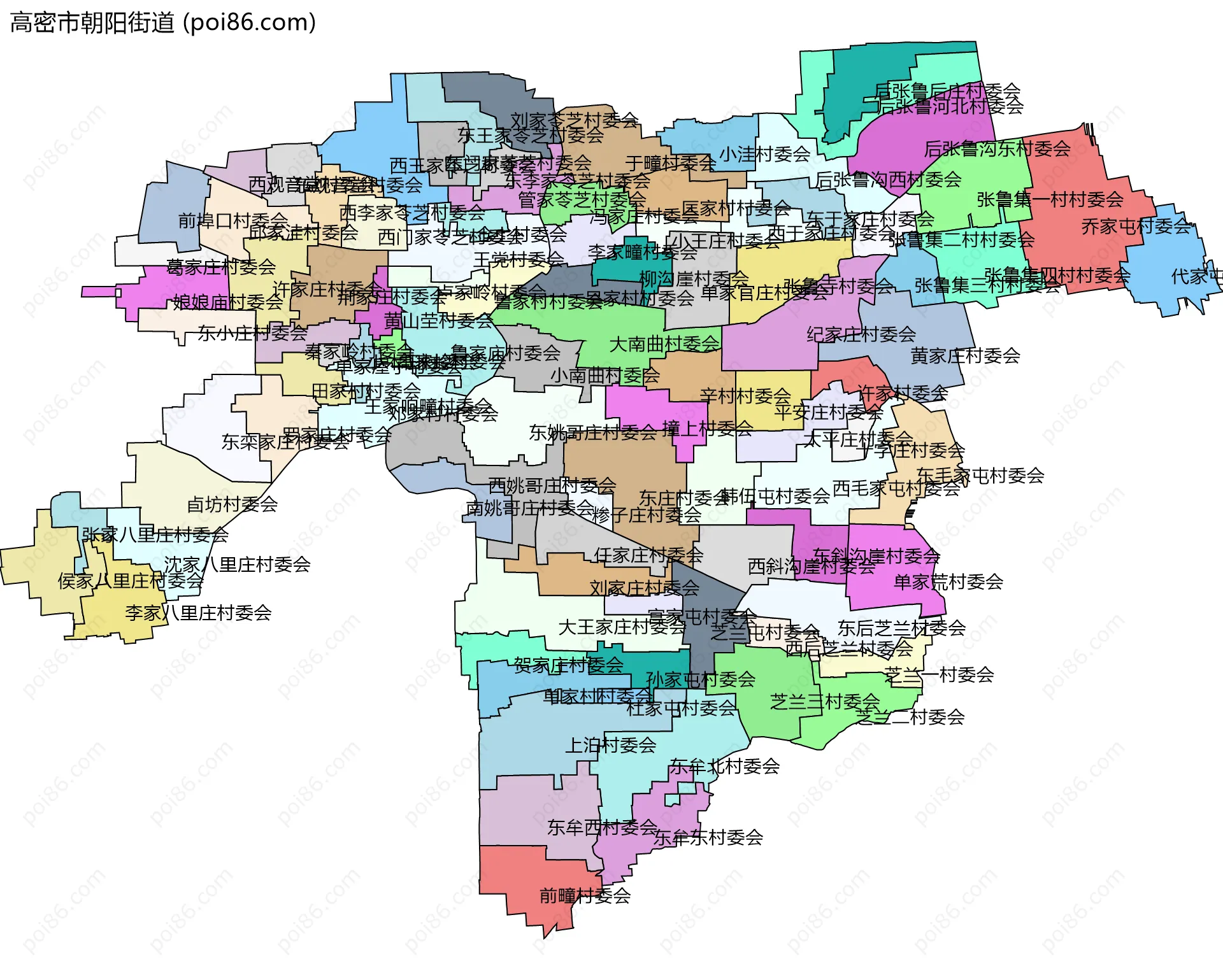 高密市朝阳街道边界地图(五级行政区划)