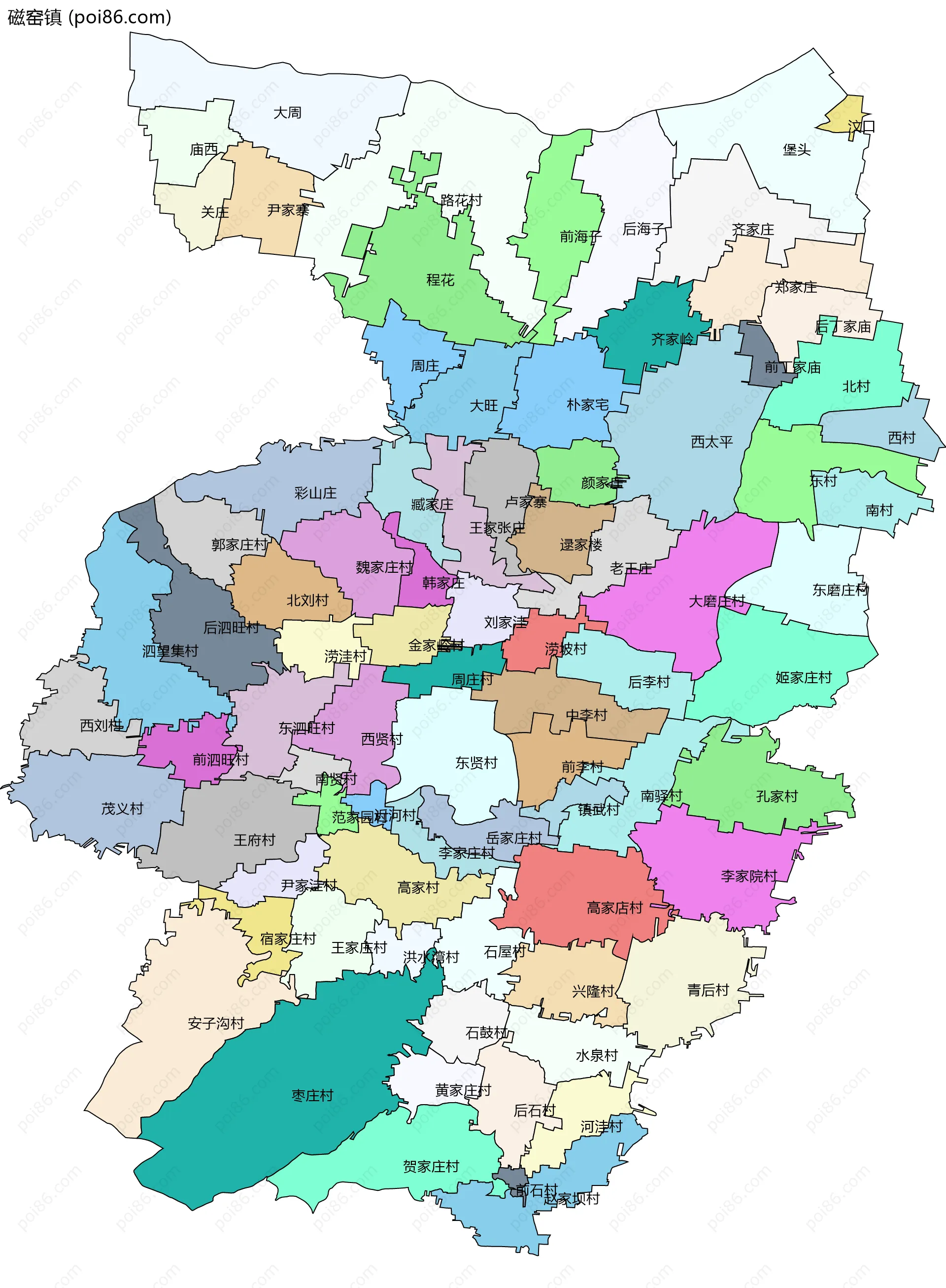 磁窑镇边界地图(五级行政区划)