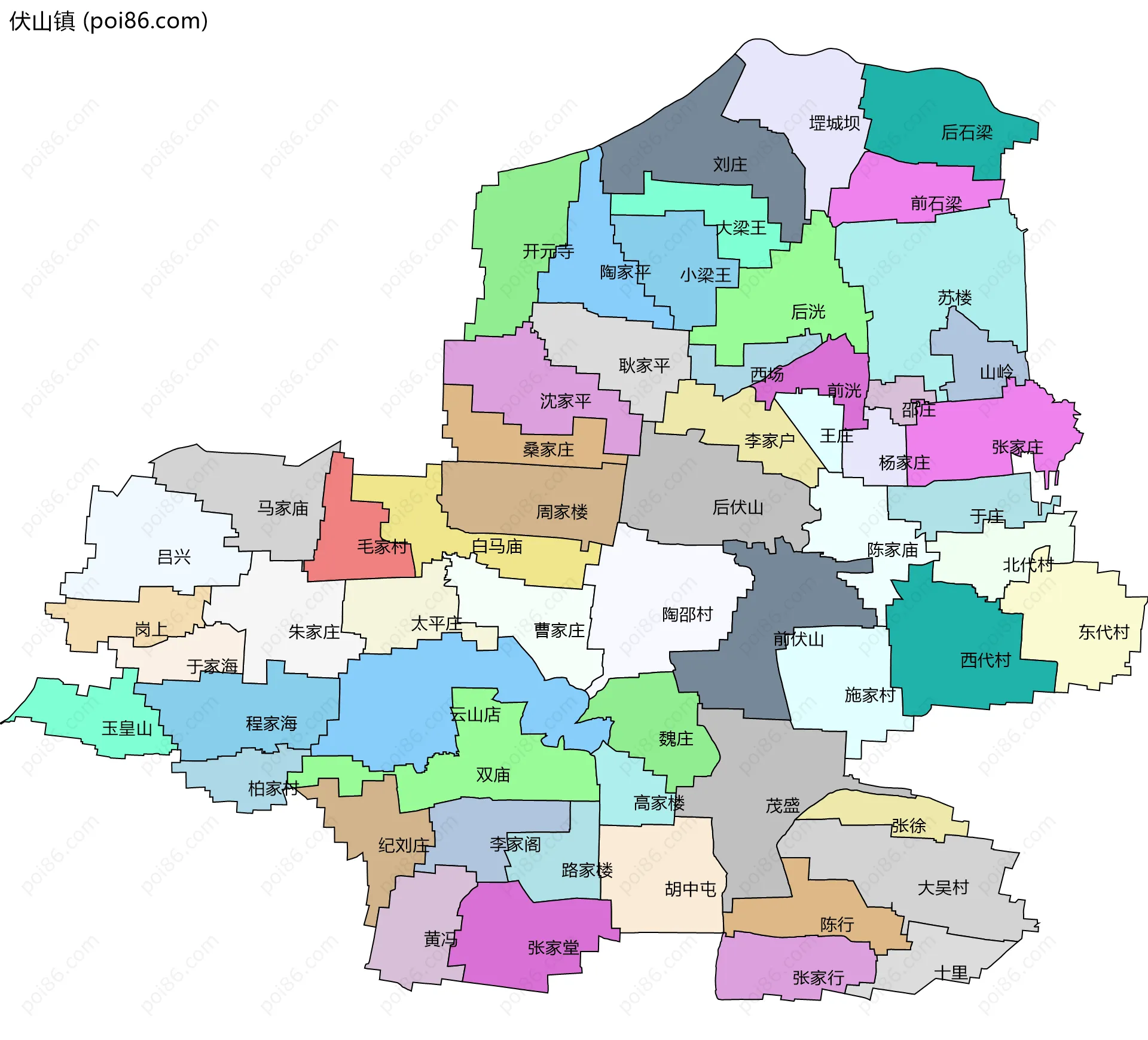 伏山镇边界地图(五级行政区划)