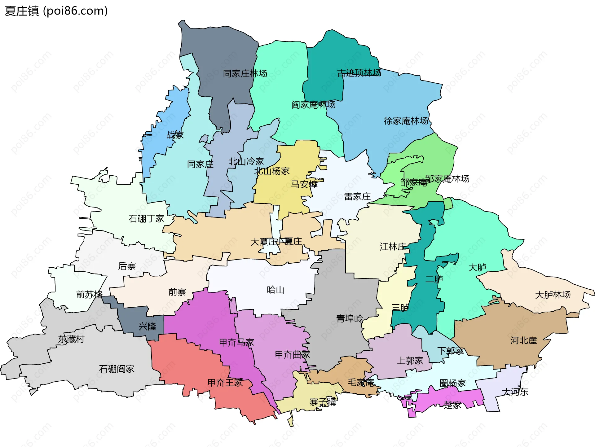 夏庄镇边界地图(五级行政区划)