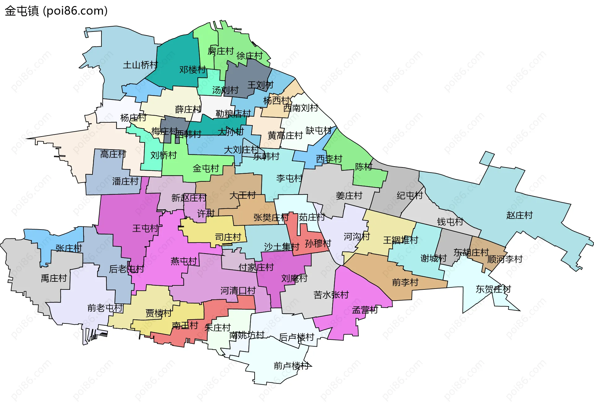 金屯镇边界地图(五级行政区划)
