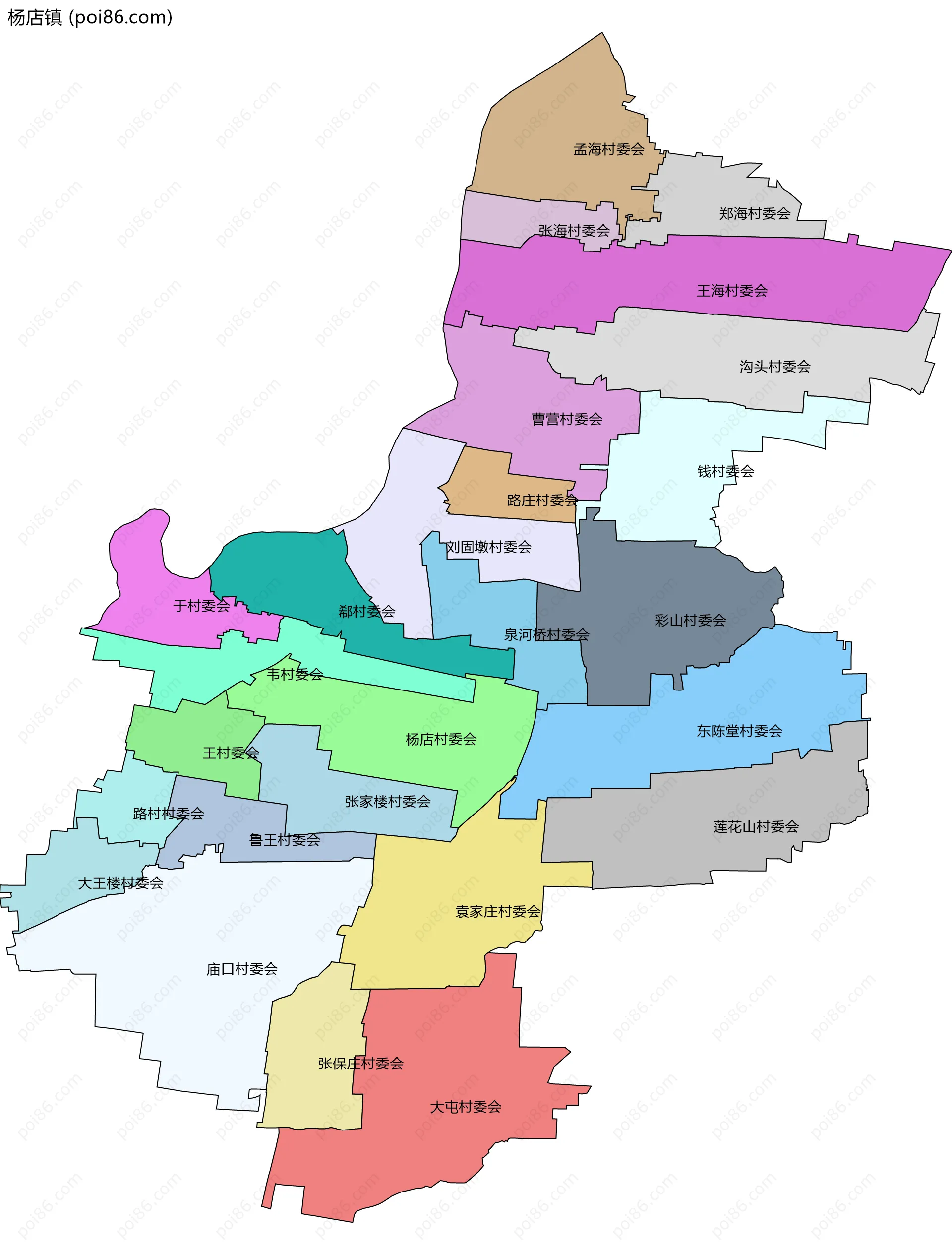 杨店镇边界地图(五级行政区划)