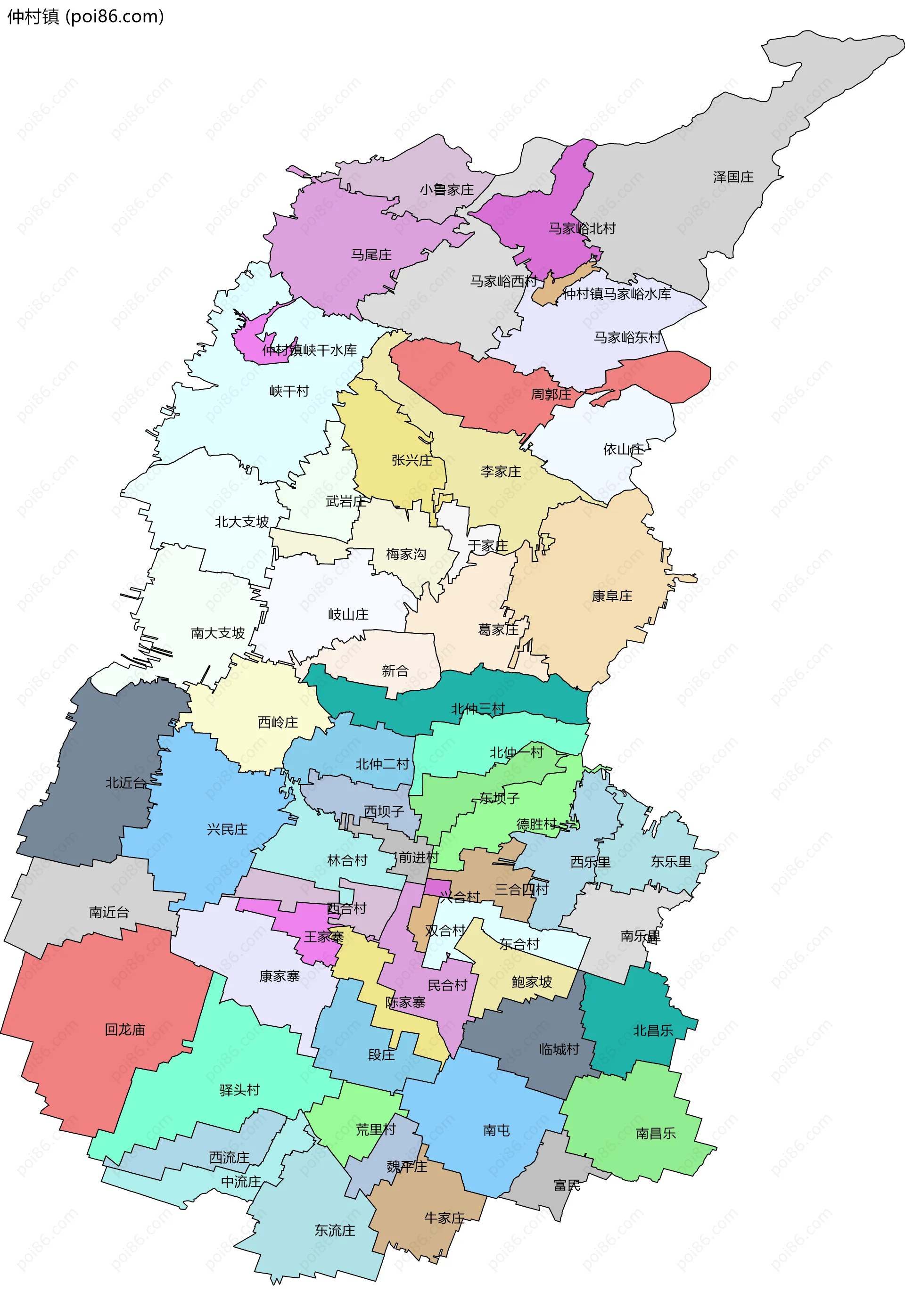 仲村镇边界地图(五级行政区划)