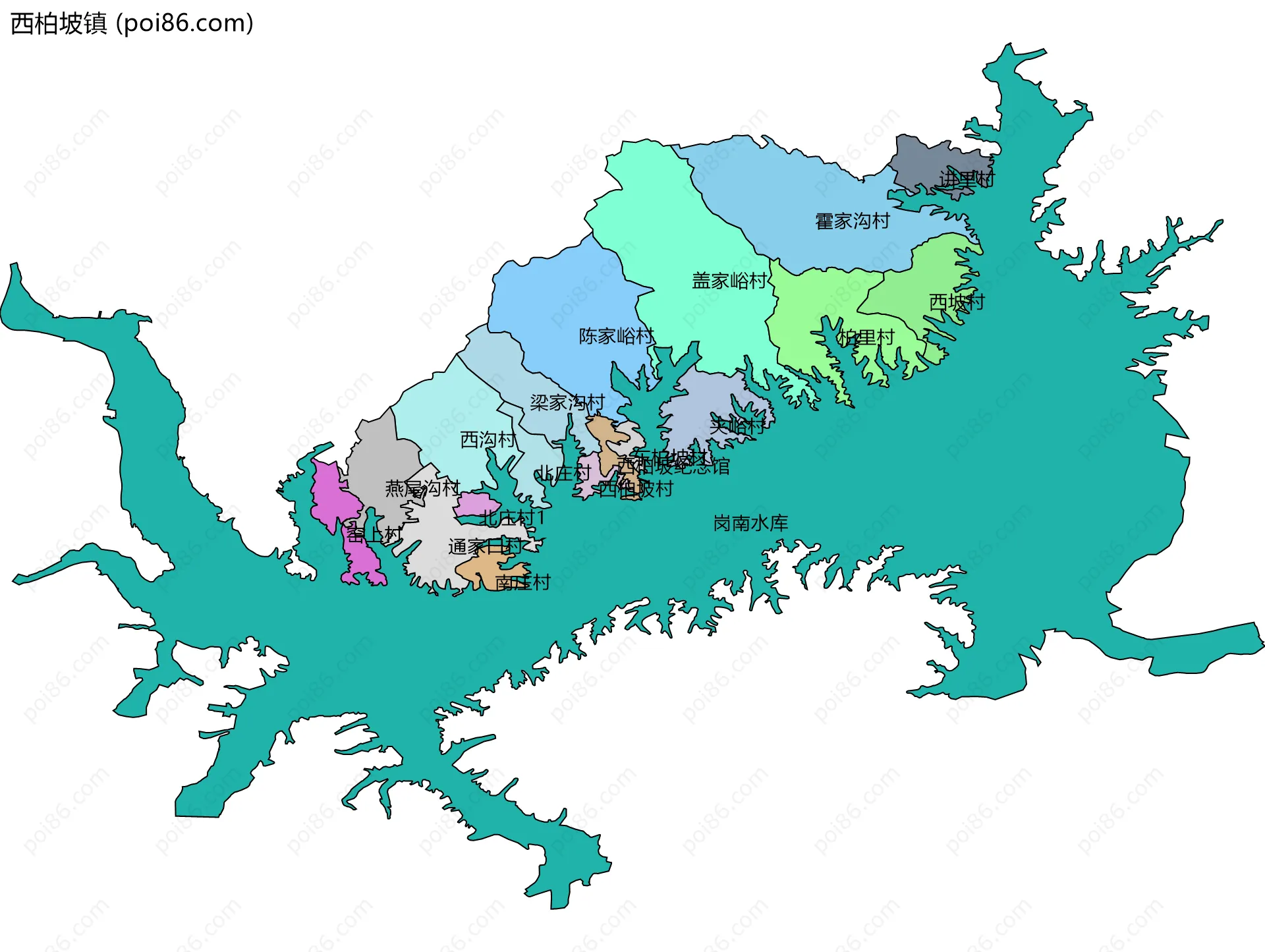 西柏坡镇边界地图(五级行政区划)