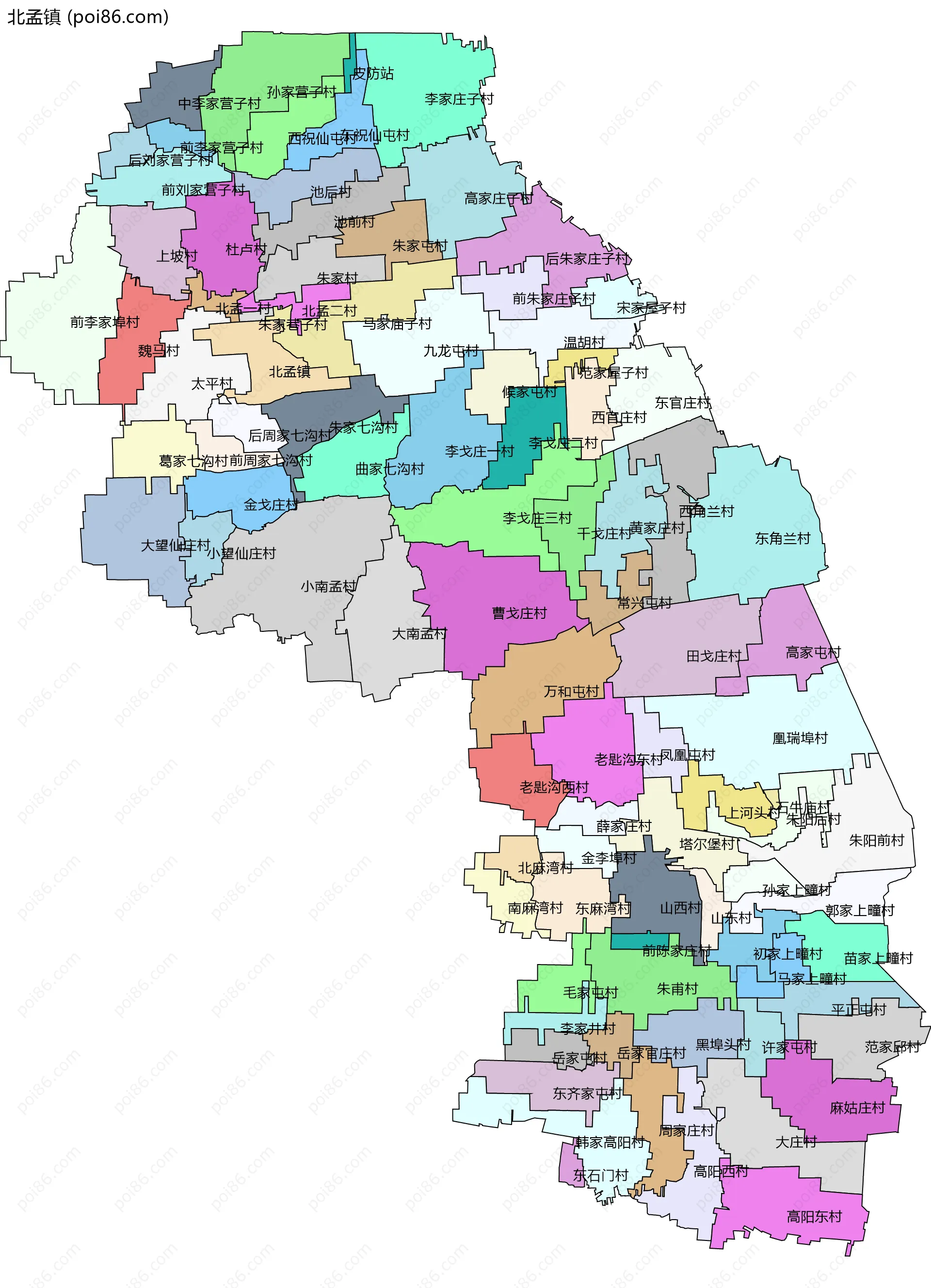 北孟镇边界地图(五级行政区划)