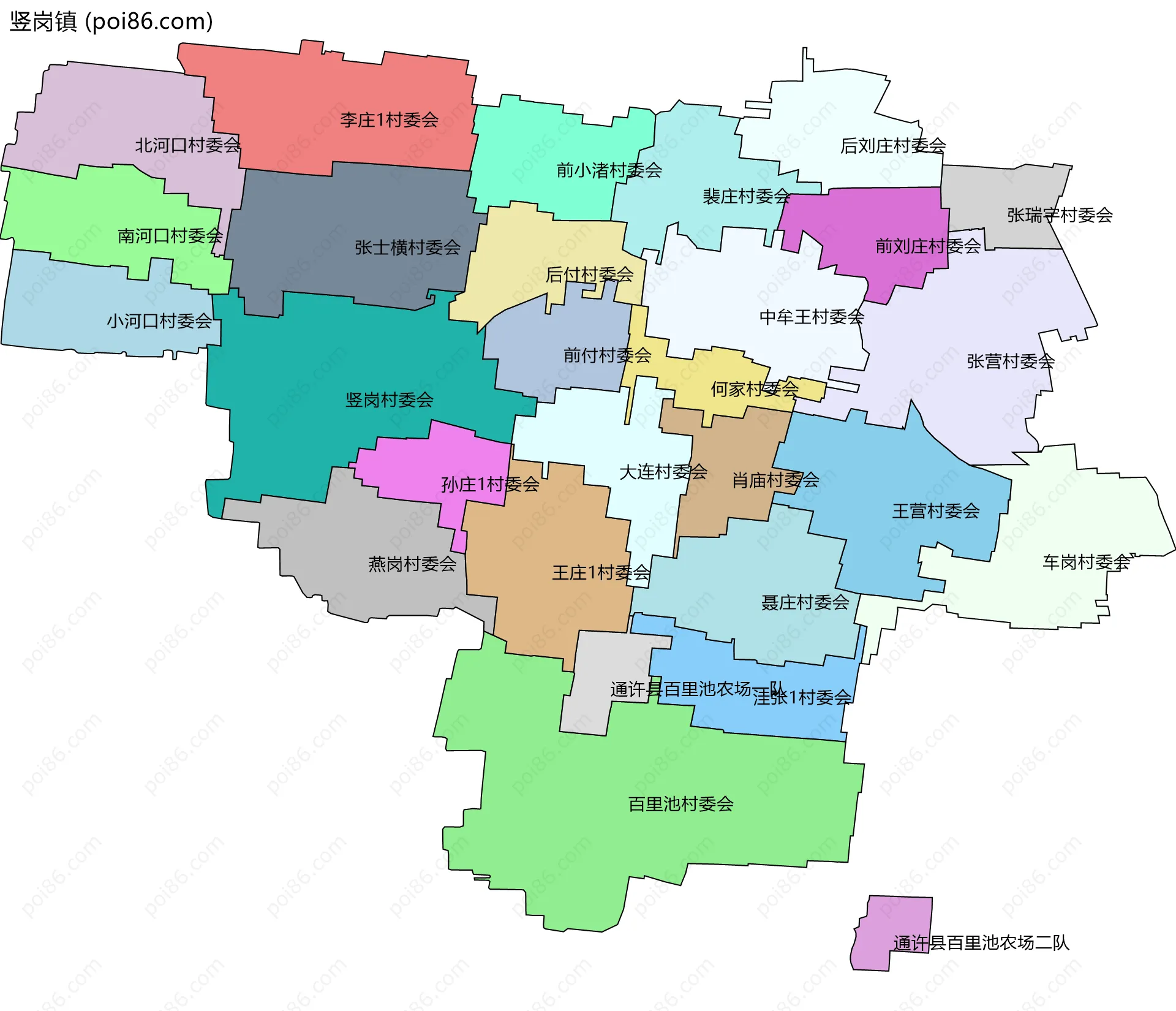 竖岗镇边界地图(五级行政区划)