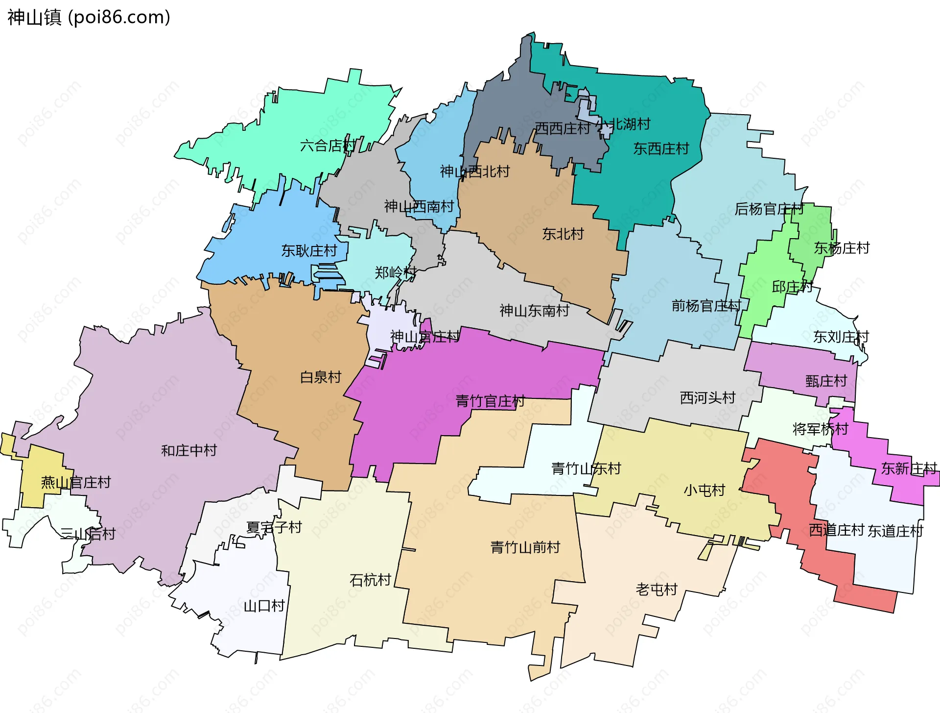 神山镇边界地图(五级行政区划)