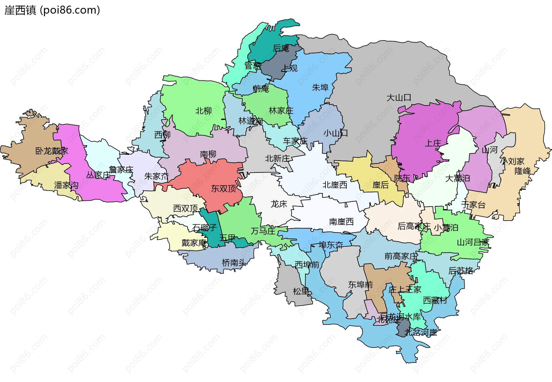 崖西镇边界地图(五级行政区划)