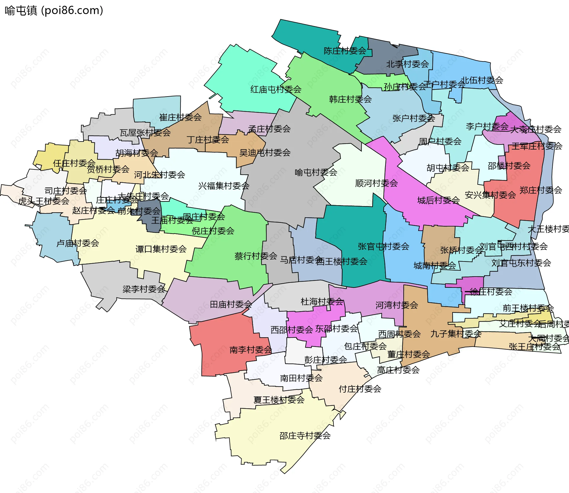 喻屯镇边界地图(五级行政区划)