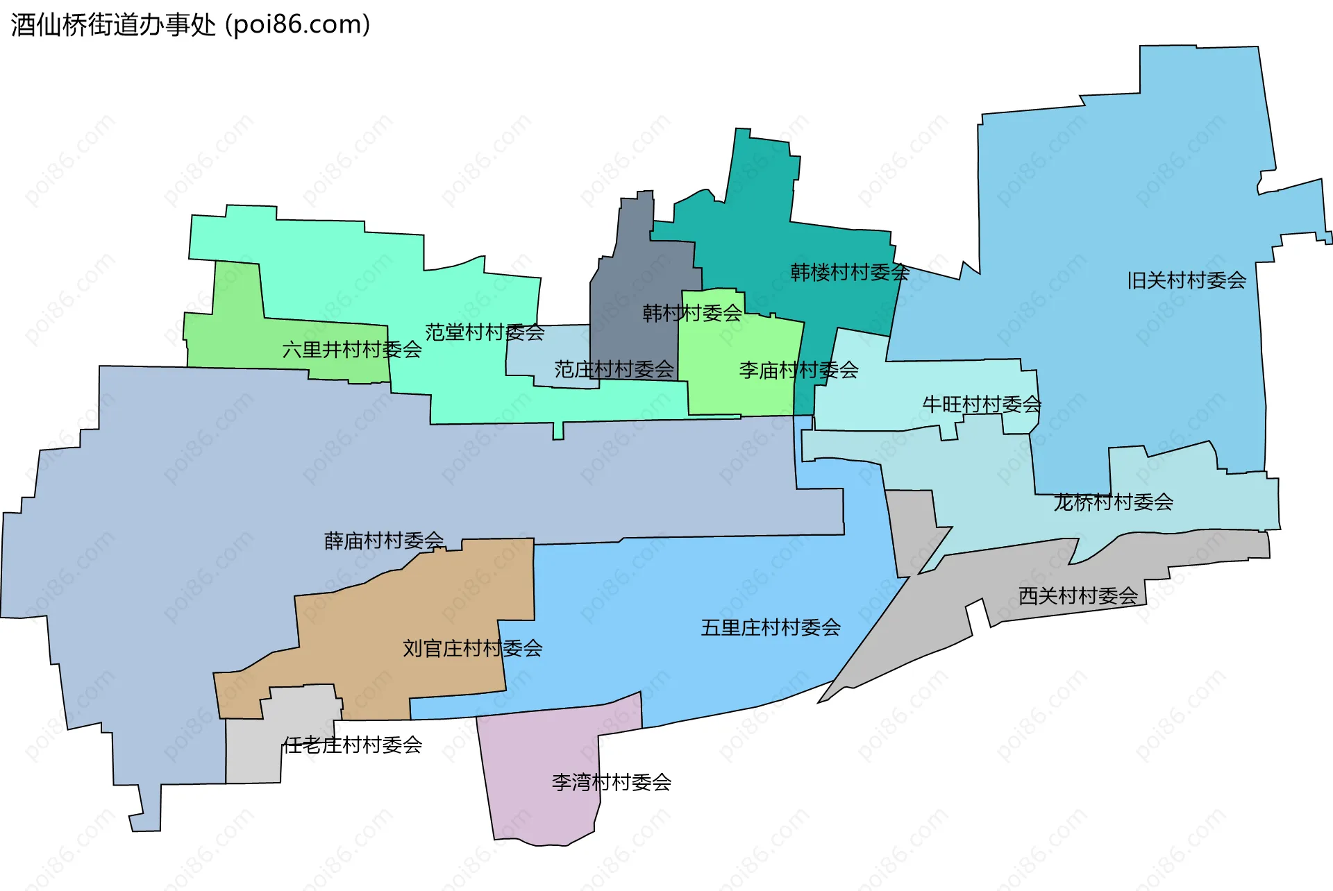 酒仙桥街道办事处边界地图(五级行政区划)