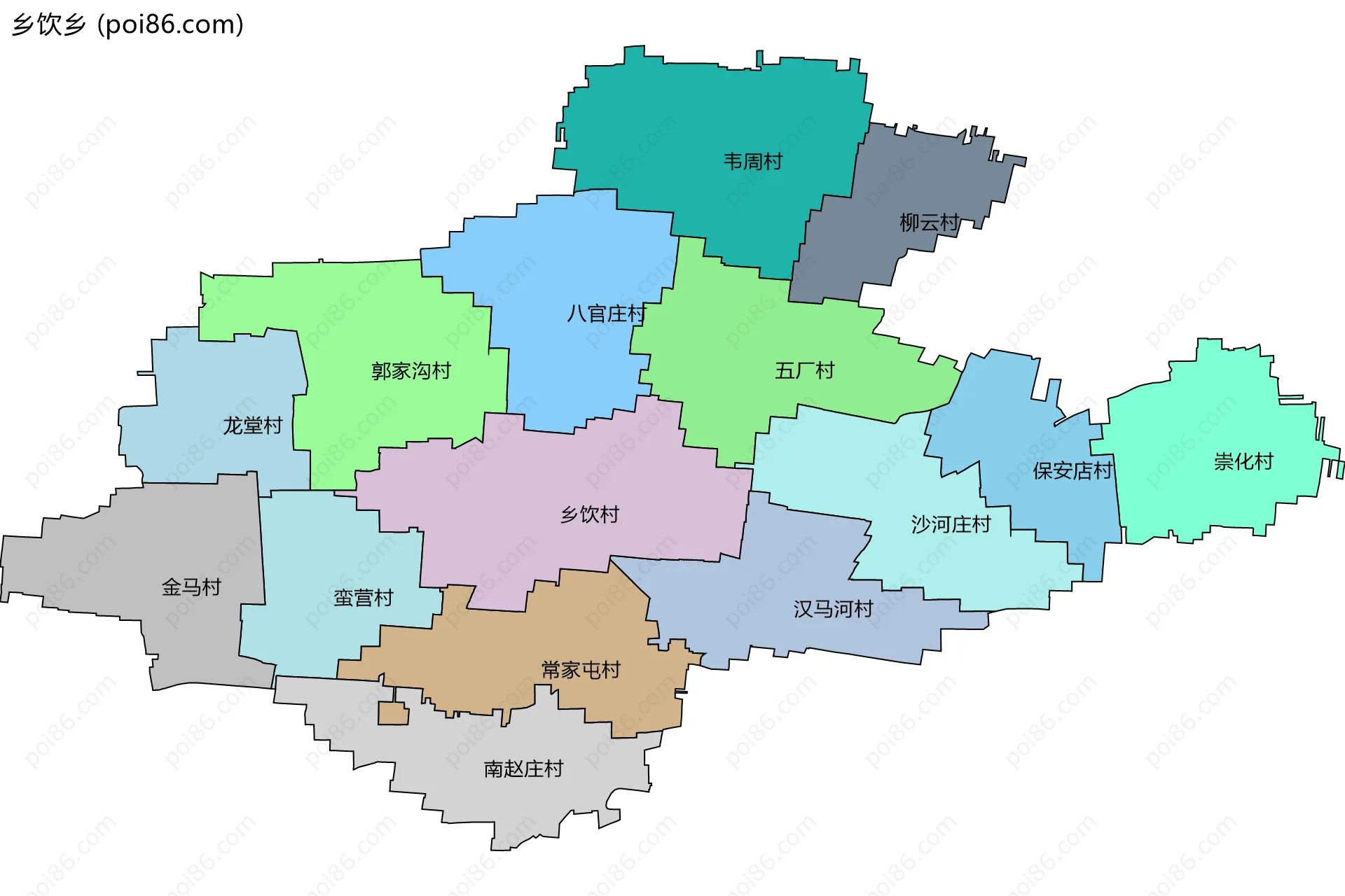 乡饮乡边界地图(五级行政区划)