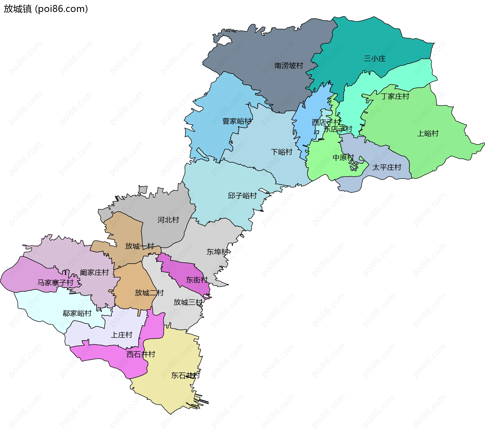 放城镇边界地图(五级行政区划)