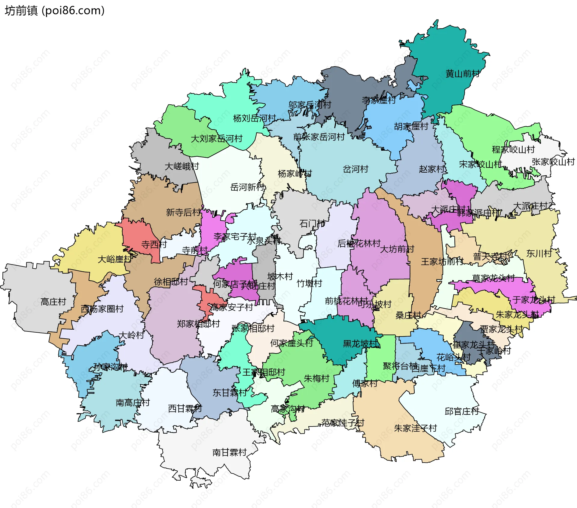 坊前镇边界地图(五级行政区划)