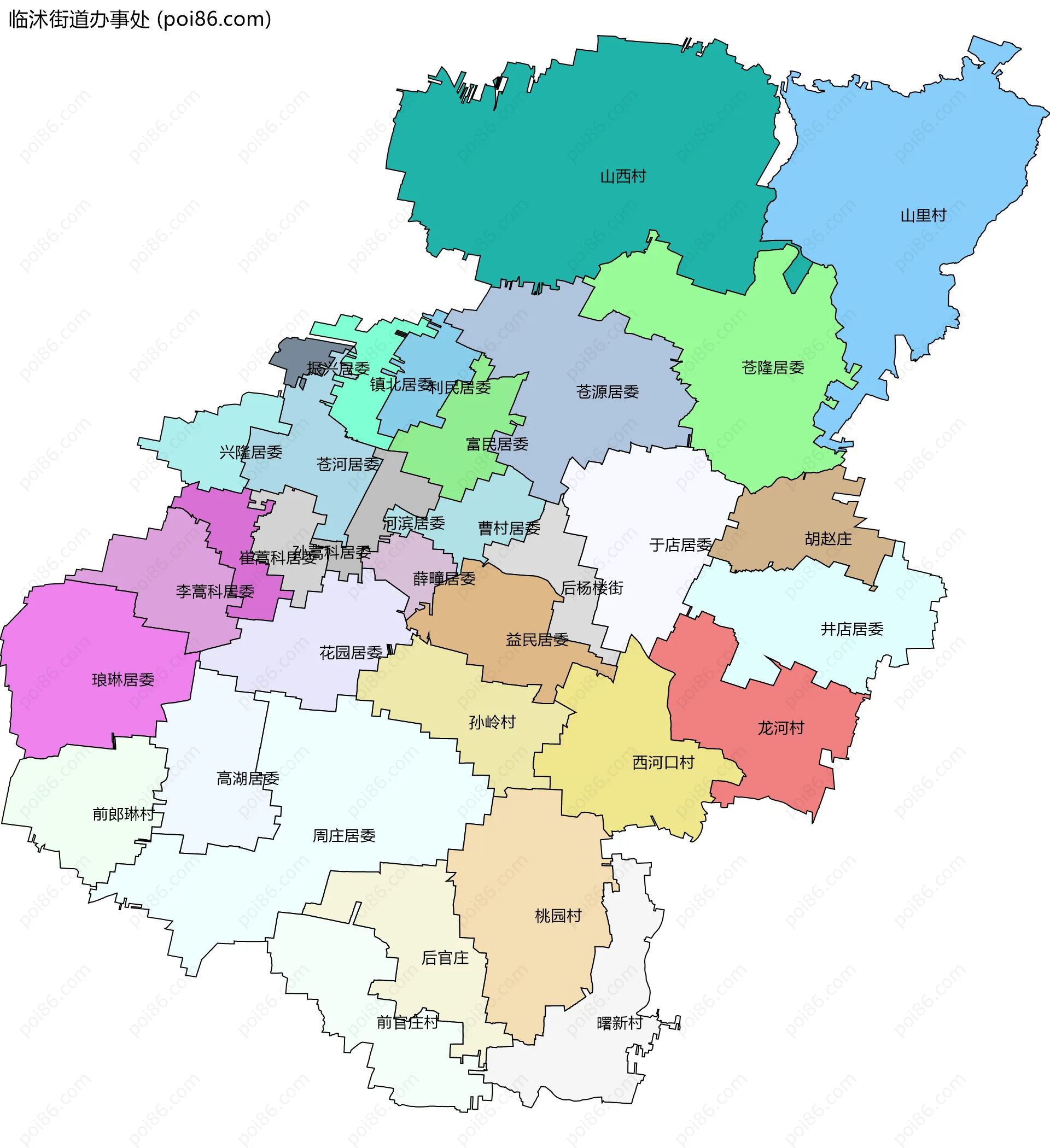 临沭街道办事处边界地图(五级行政区划)