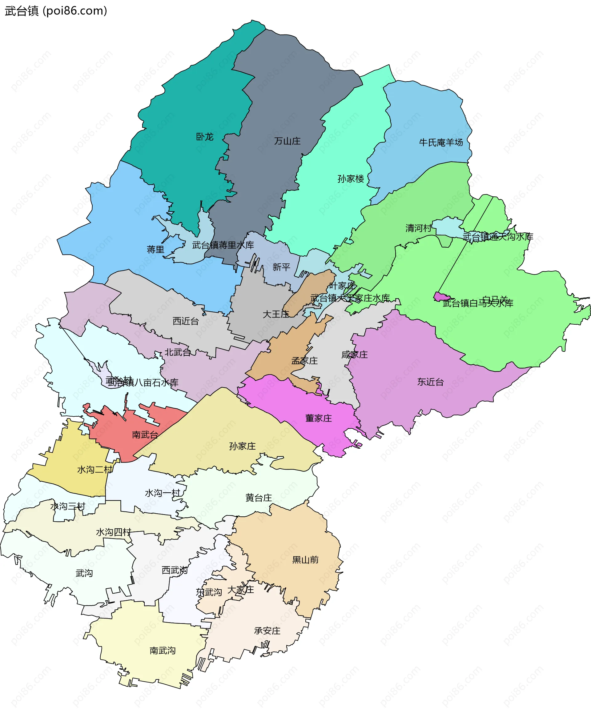 武台镇边界地图(五级行政区划)