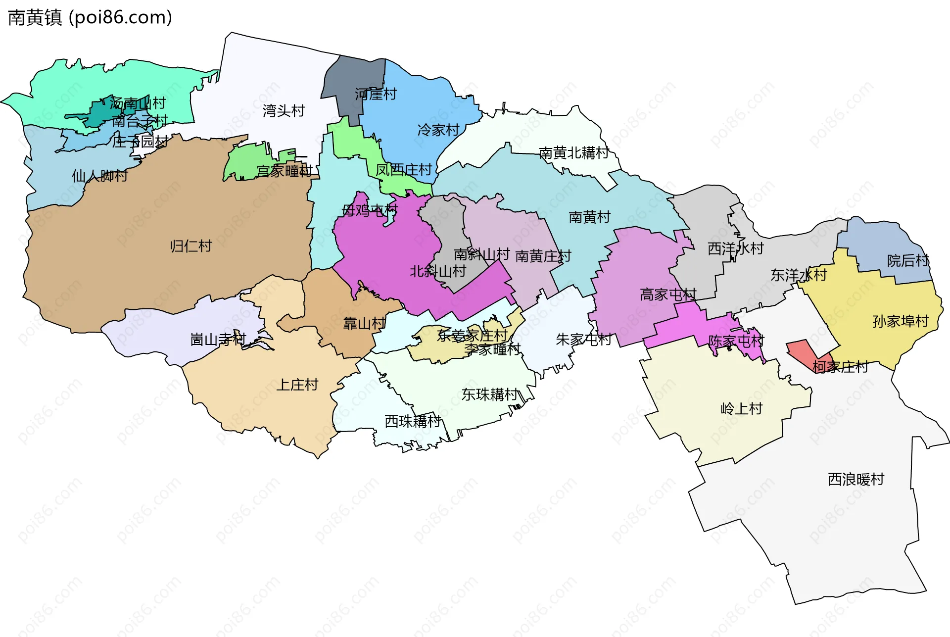 南黄镇边界地图(五级行政区划)