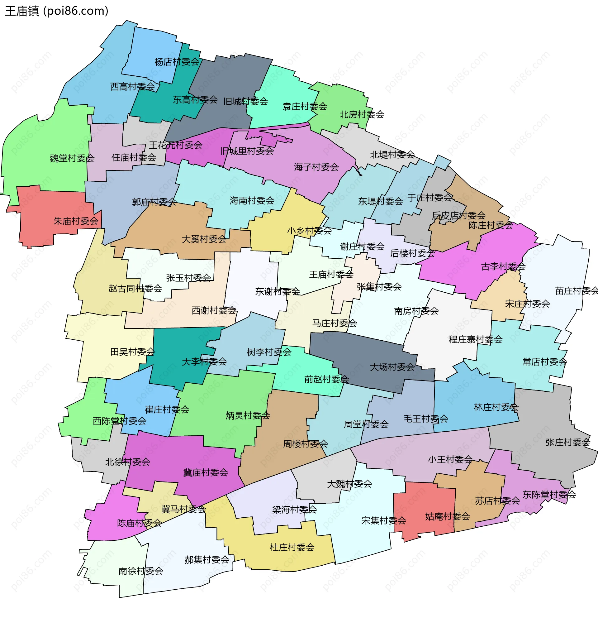 王庙镇边界地图(五级行政区划)