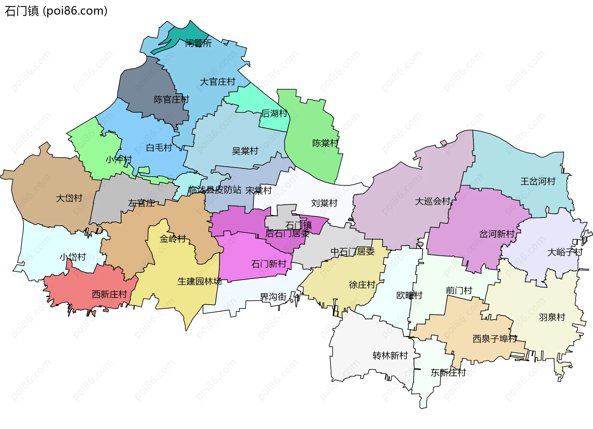 石门镇边界地图(五级行政区划)
