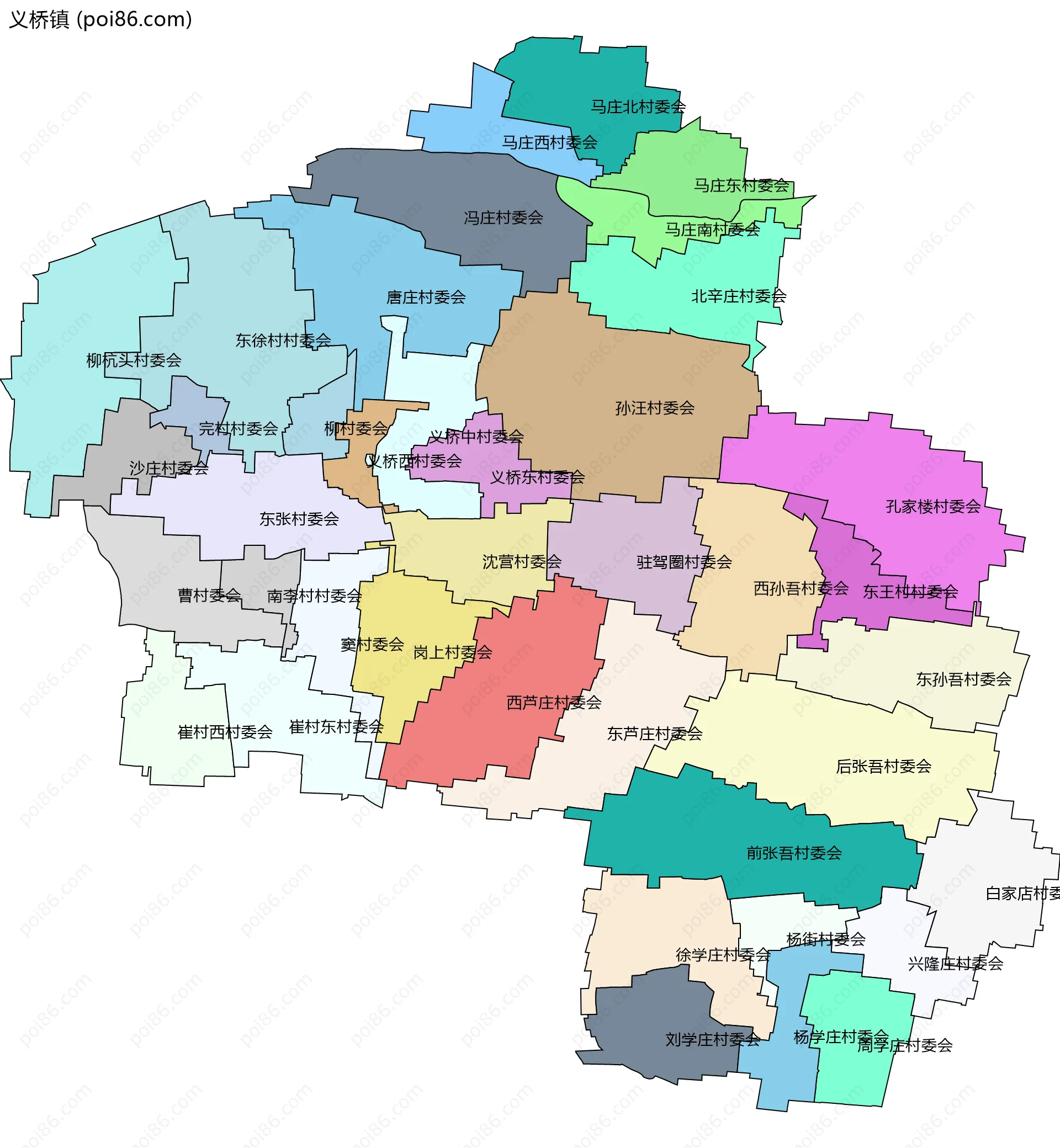 义桥镇边界地图(五级行政区划)