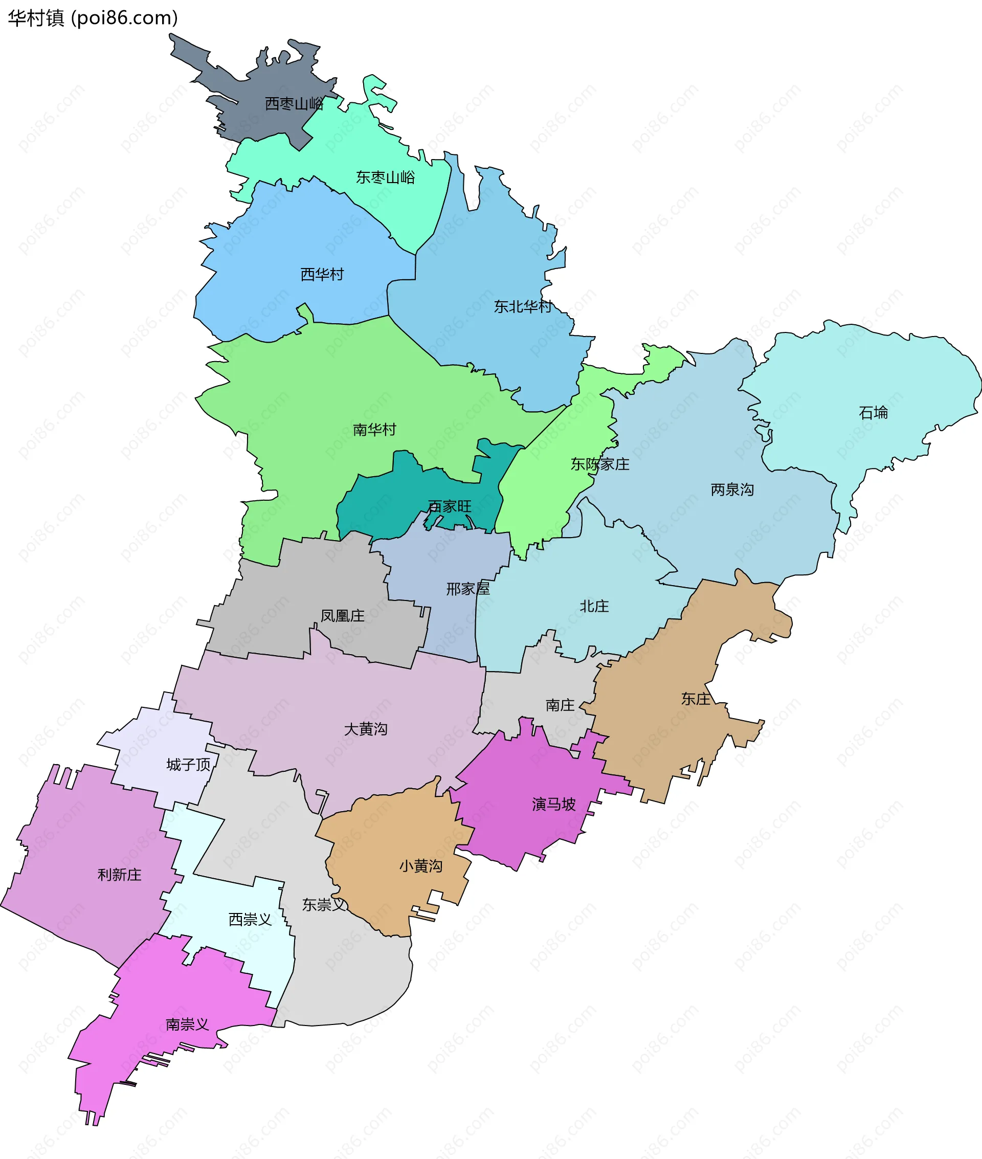 华村镇边界地图(五级行政区划)