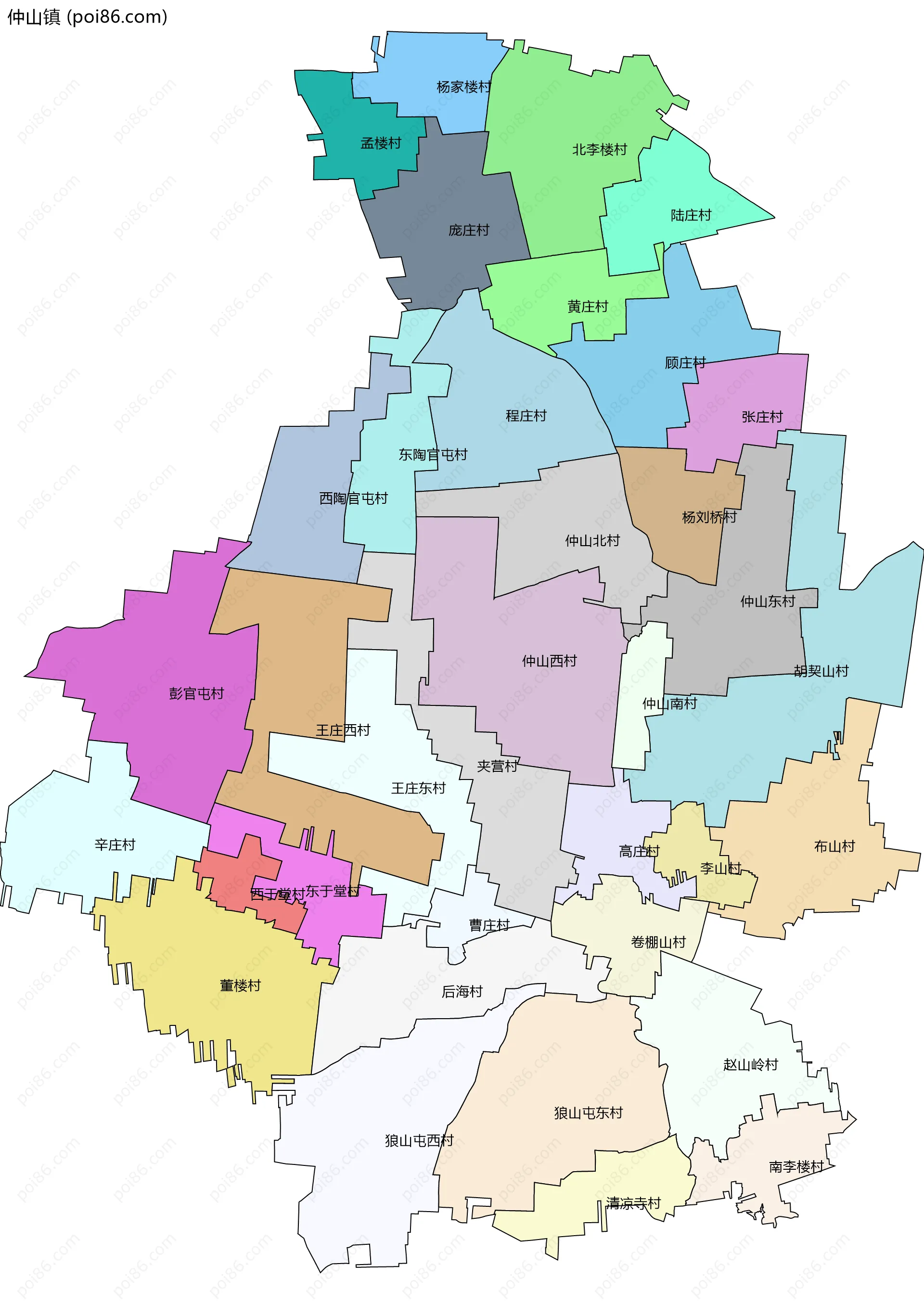 仲山镇边界地图(五级行政区划)