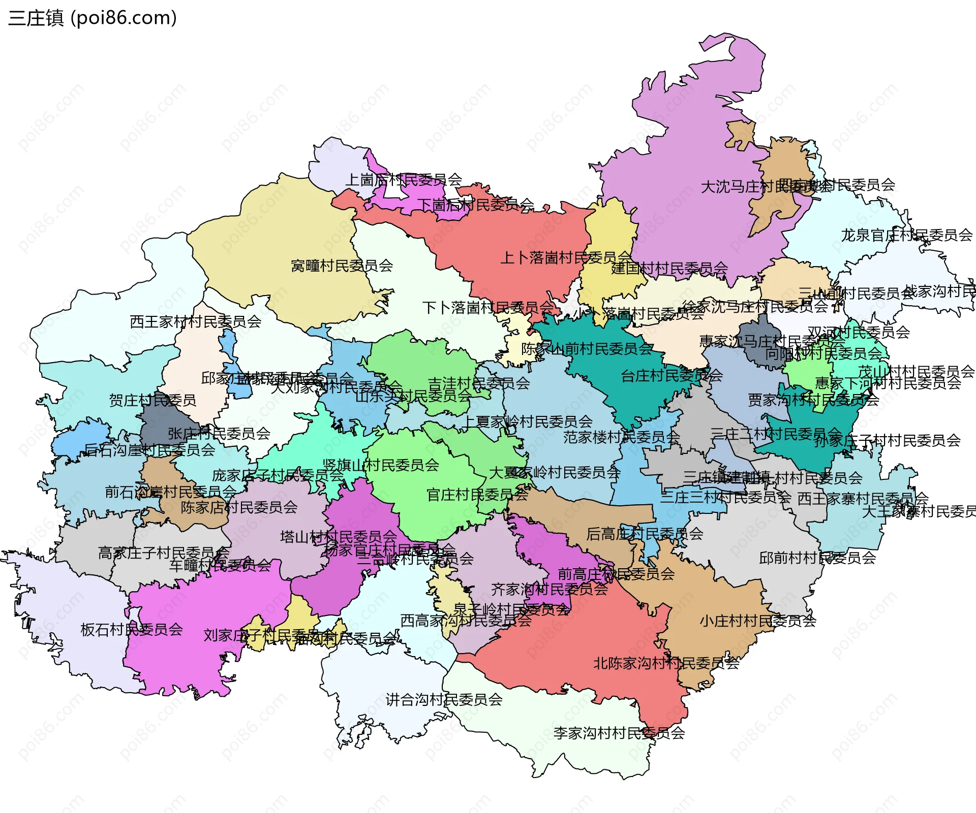 三庄镇边界地图(五级行政区划)