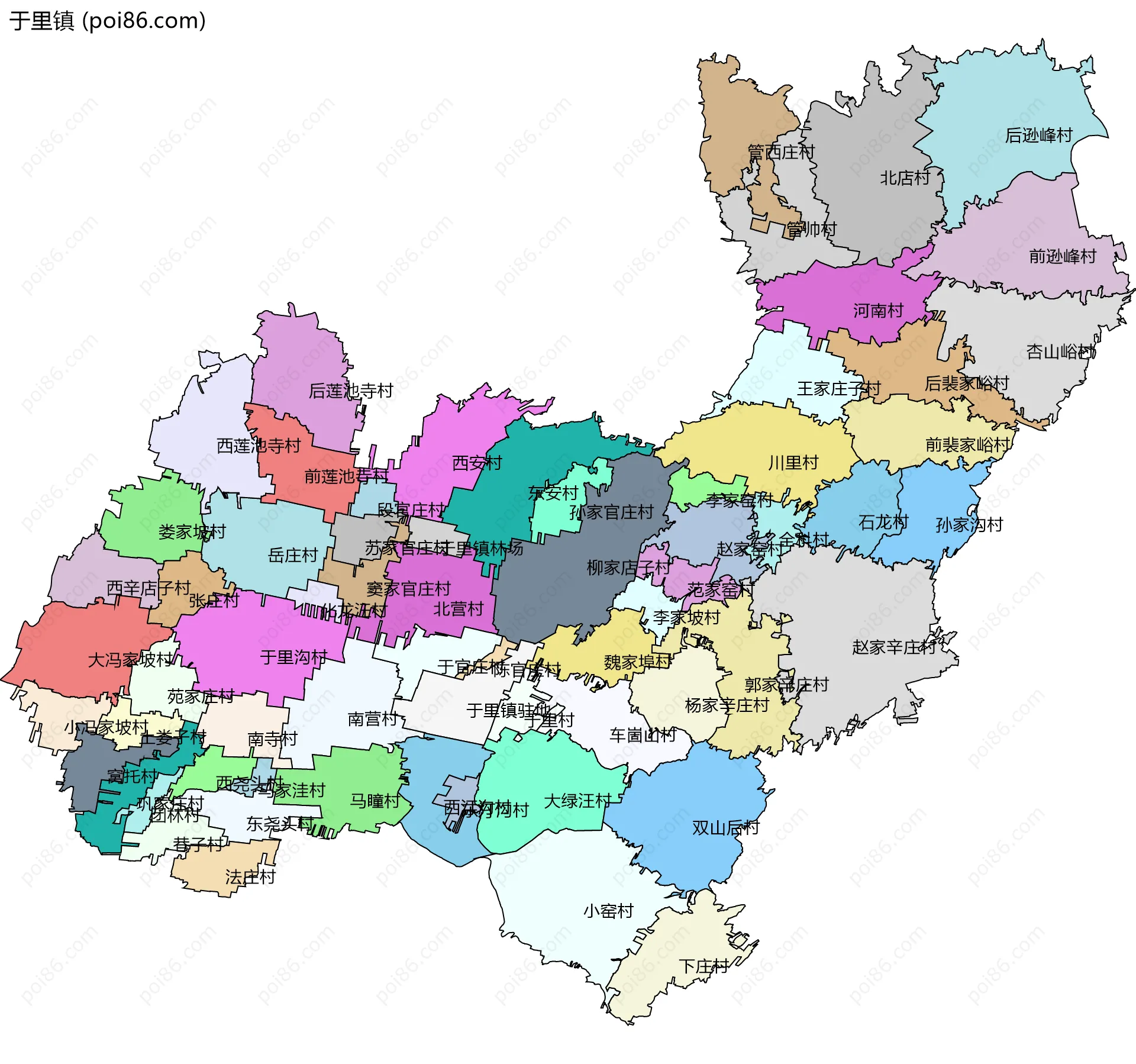 于里镇边界地图(五级行政区划)
