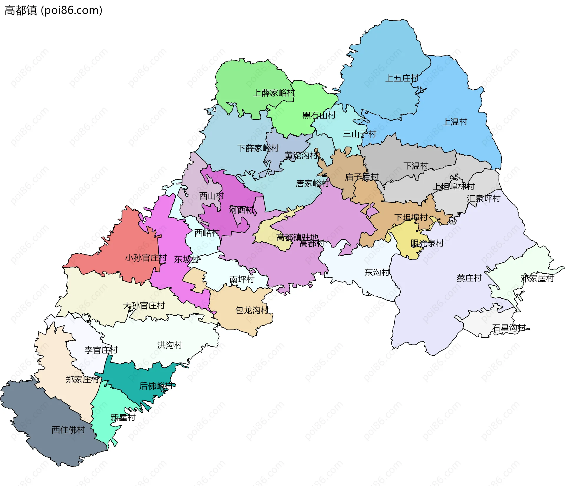 高都镇边界地图(五级行政区划)