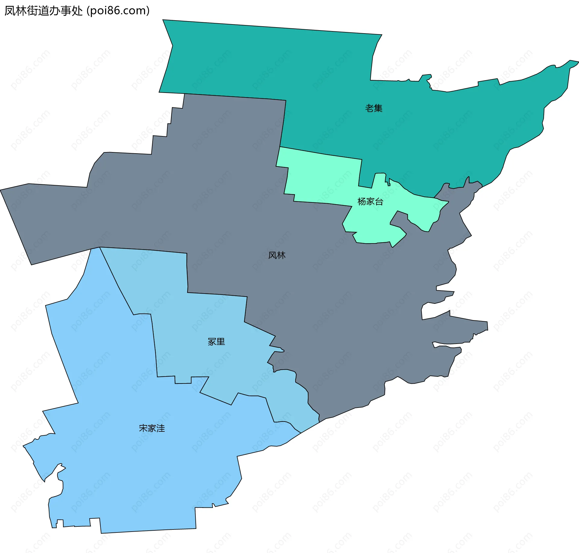 凤林街道办事处边界地图(五级行政区划)