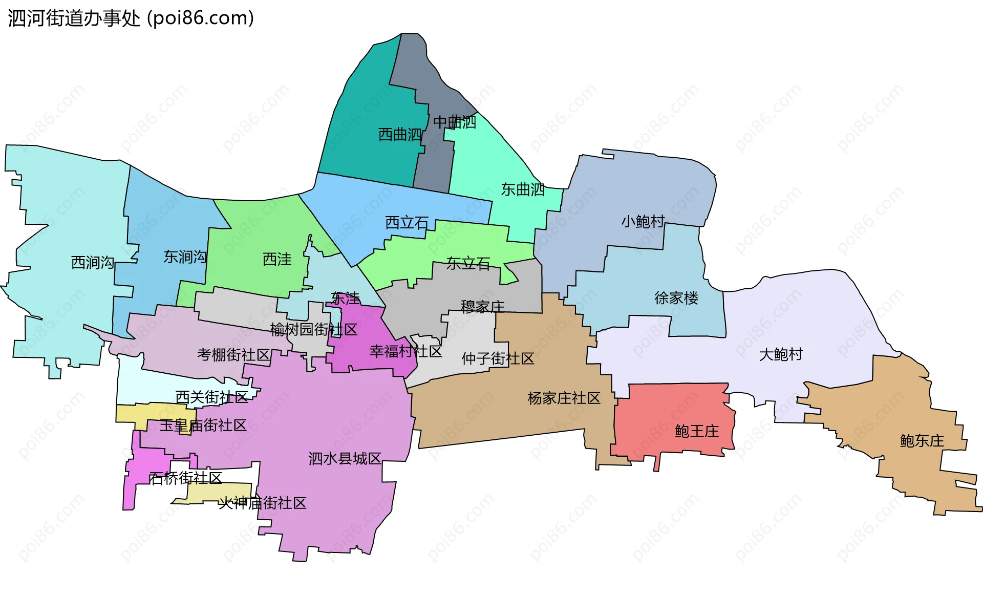 泗河街道办事处边界地图(五级行政区划)