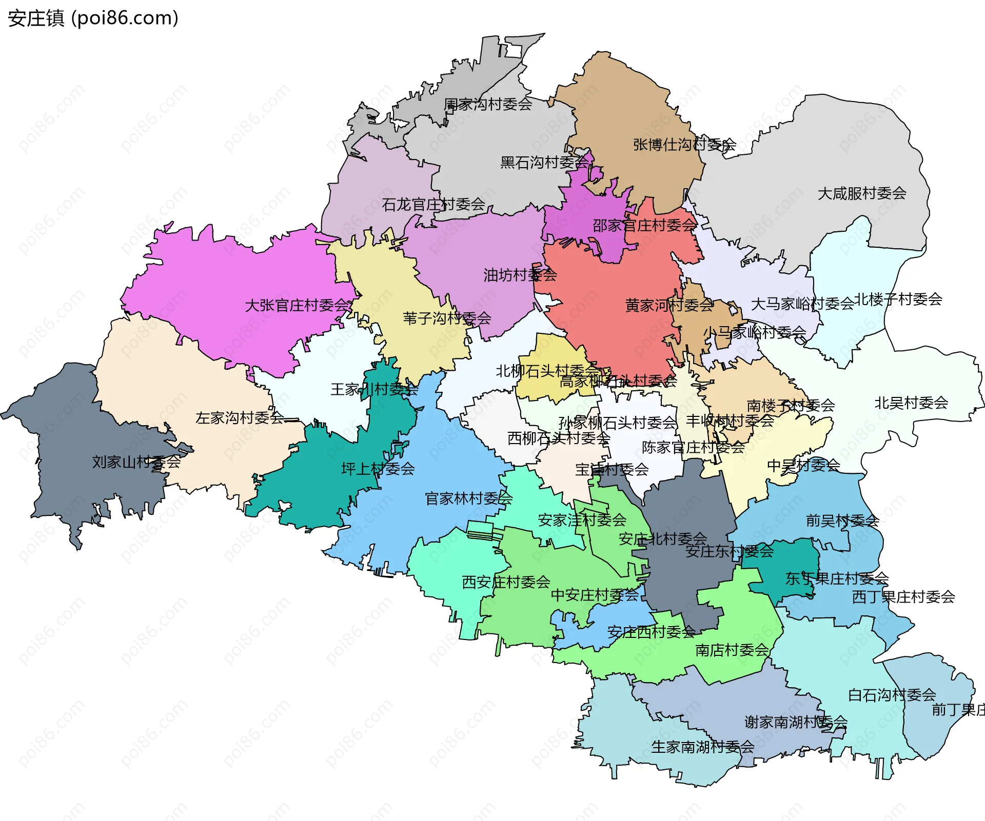 安庄镇边界地图(五级行政区划)