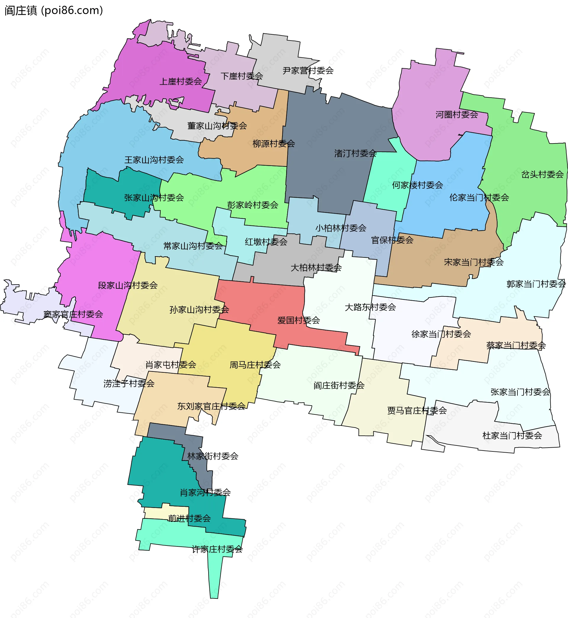 阎庄镇边界地图(五级行政区划)