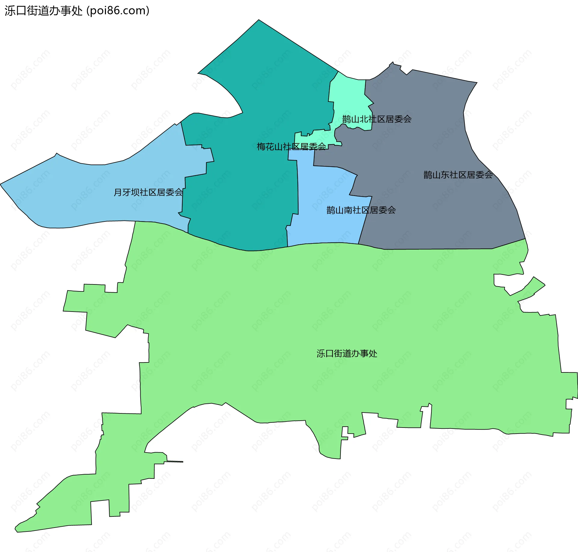 泺口街道办事处边界地图(五级行政区划)