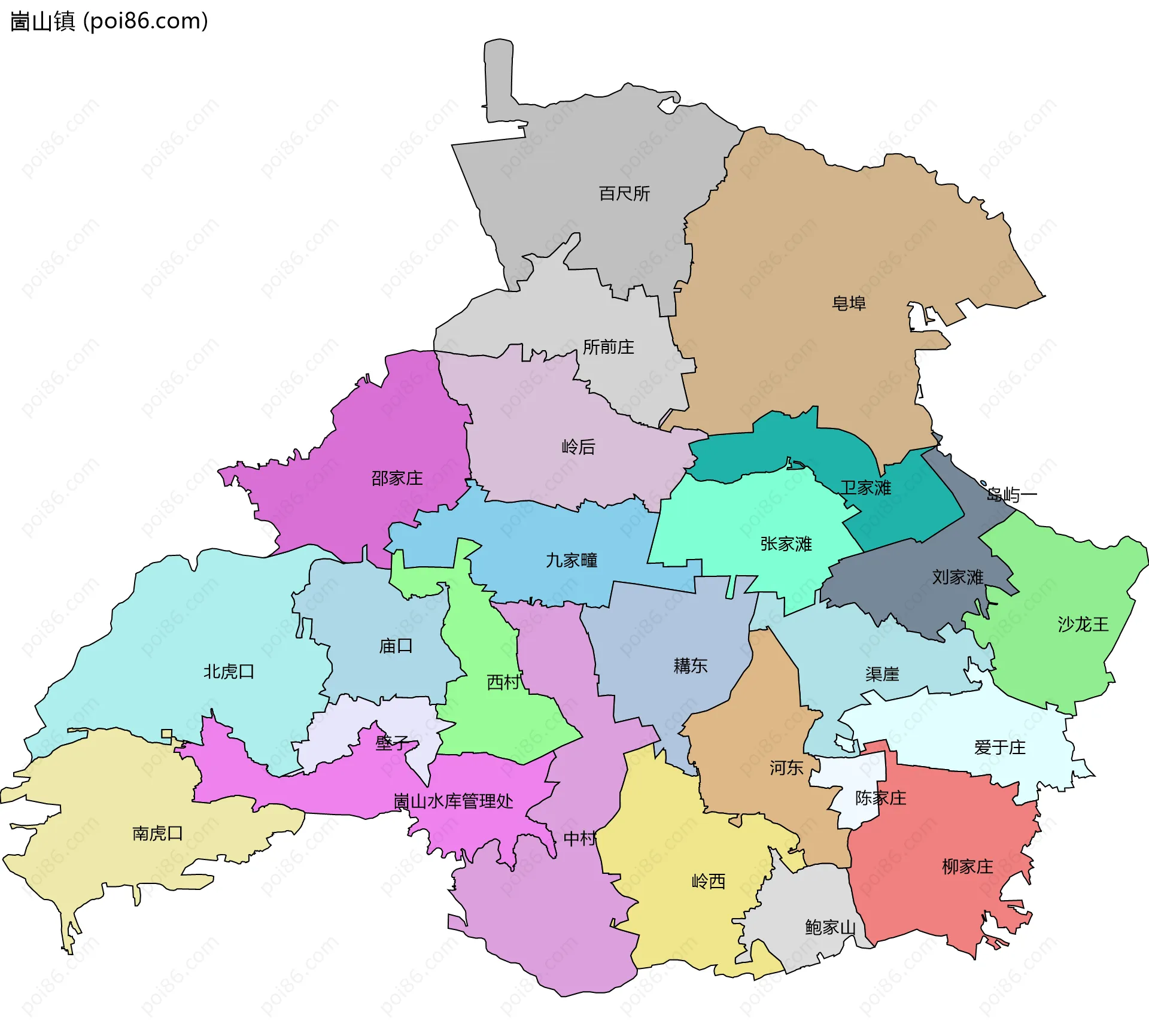 崮山镇边界地图(五级行政区划)