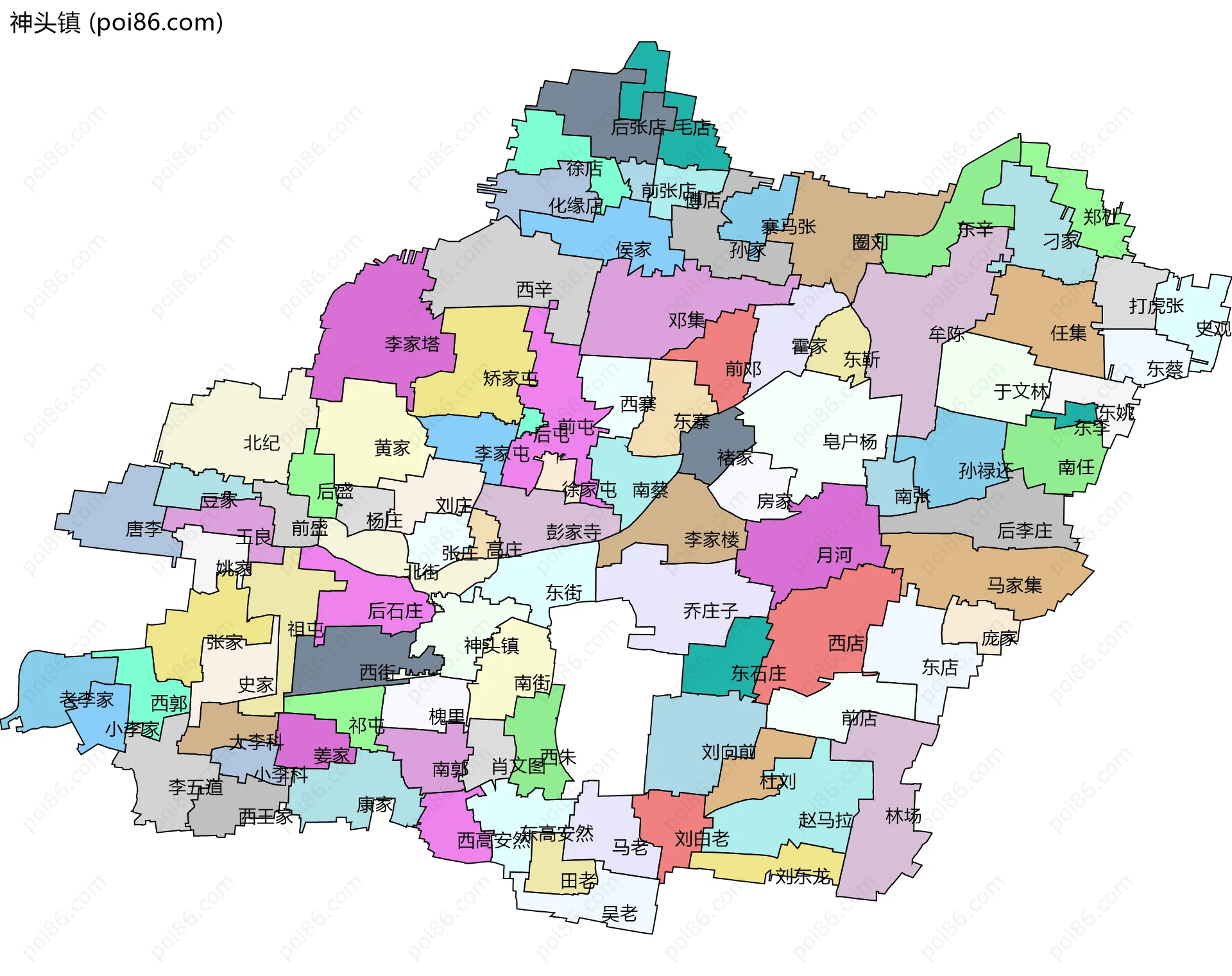 神头镇边界地图(五级行政区划)