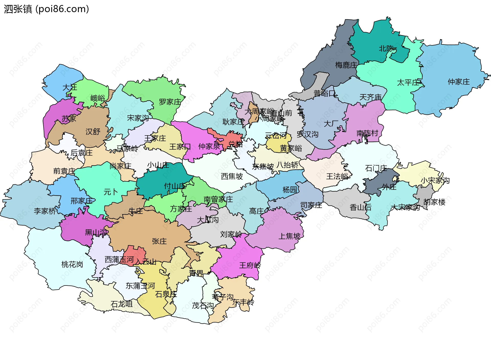 泗张镇边界地图(五级行政区划)