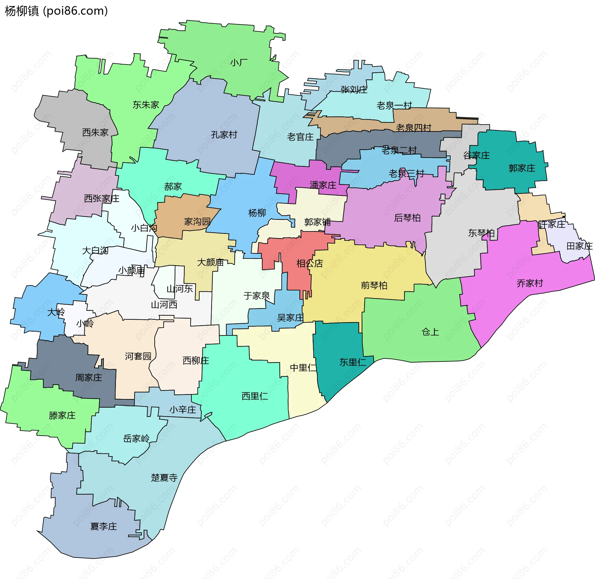 杨柳镇边界地图(五级行政区划)