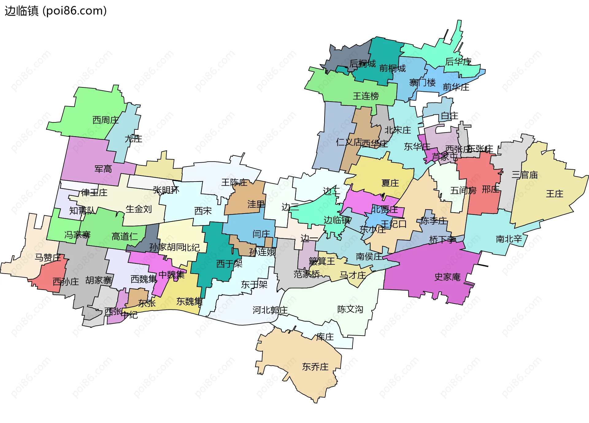 边临镇边界地图(五级行政区划)