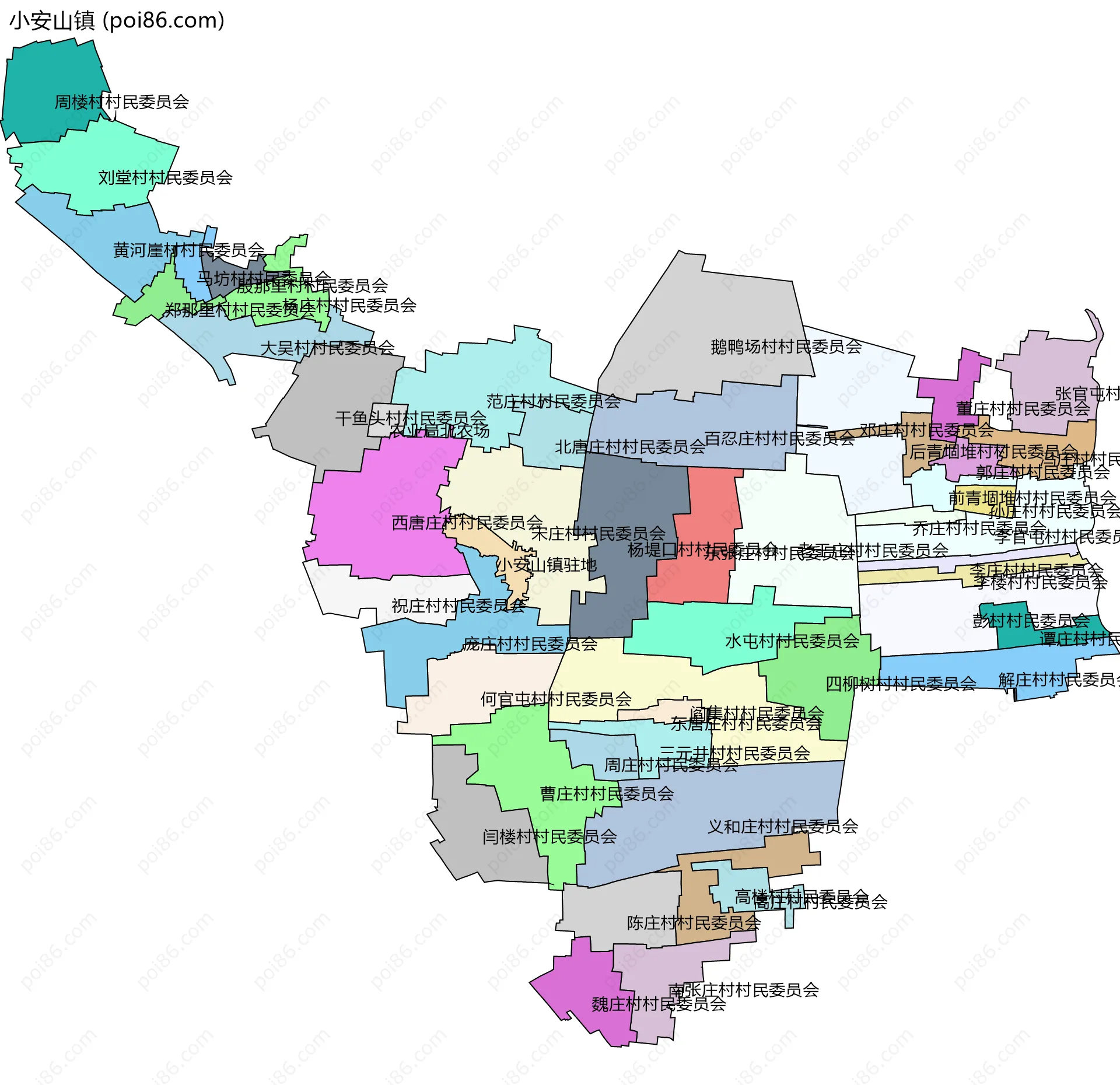 小安山镇边界地图(五级行政区划)
