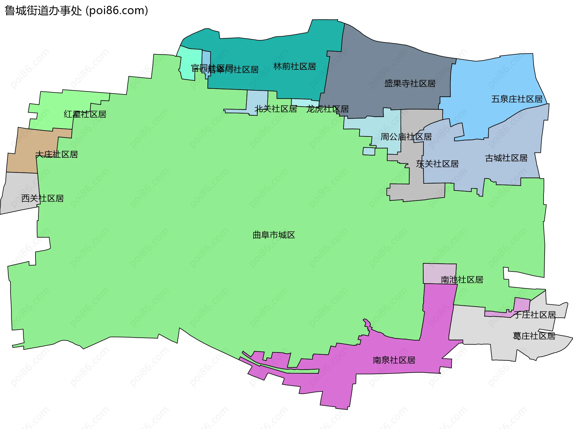 鲁城街道办事处边界地图(五级行政区划)