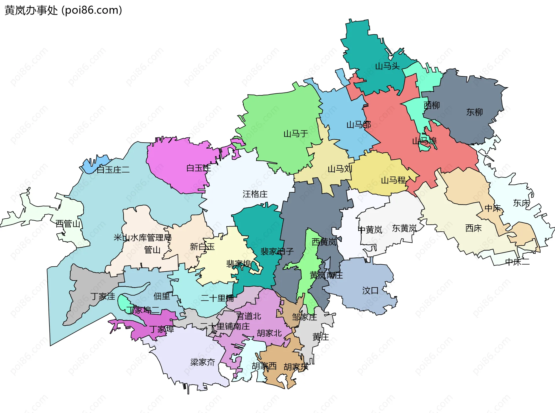 黄岚办事处边界地图(五级行政区划)