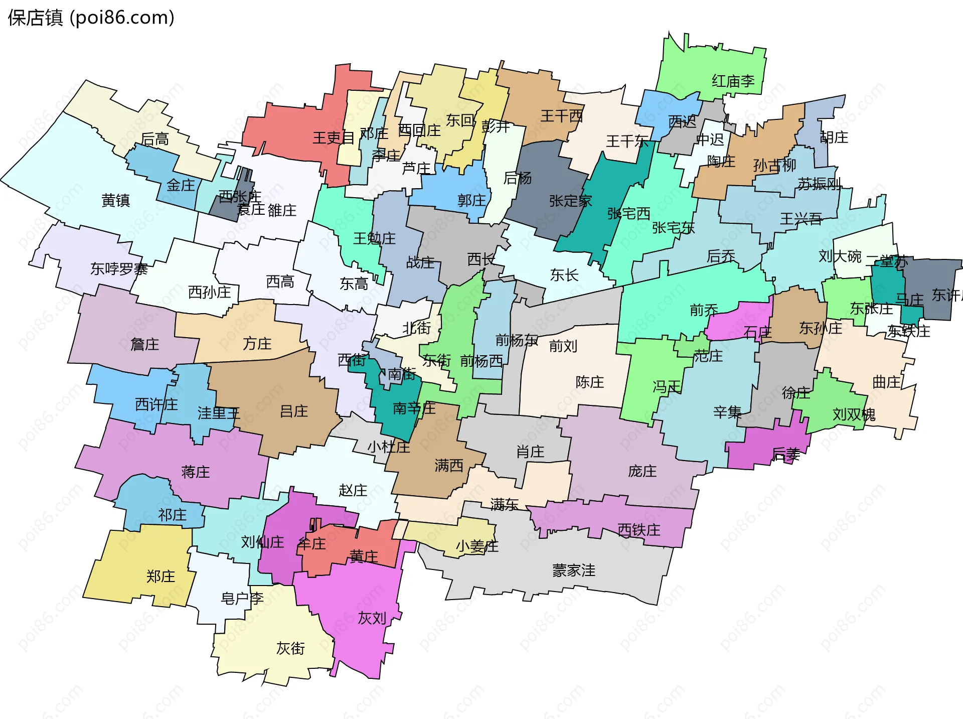 保店镇边界地图(五级行政区划)