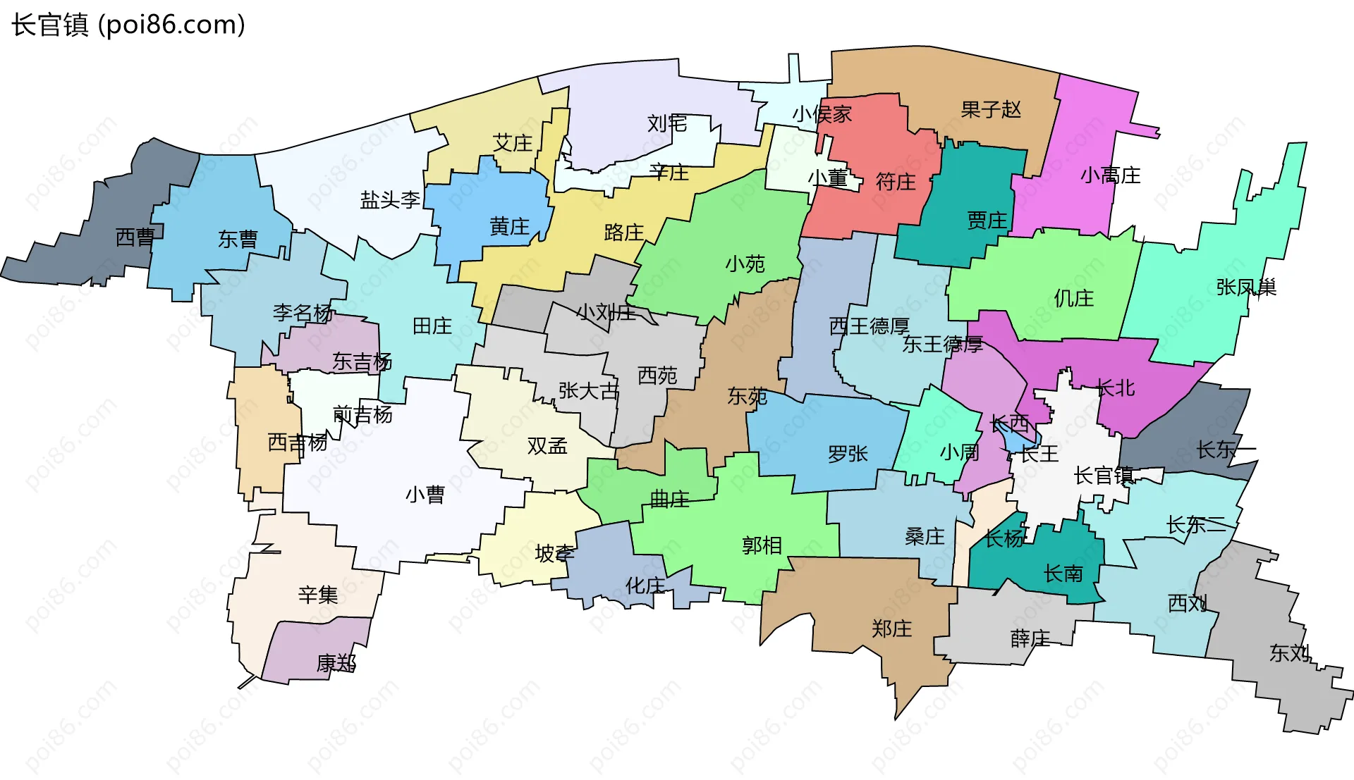长官镇边界地图(五级行政区划)