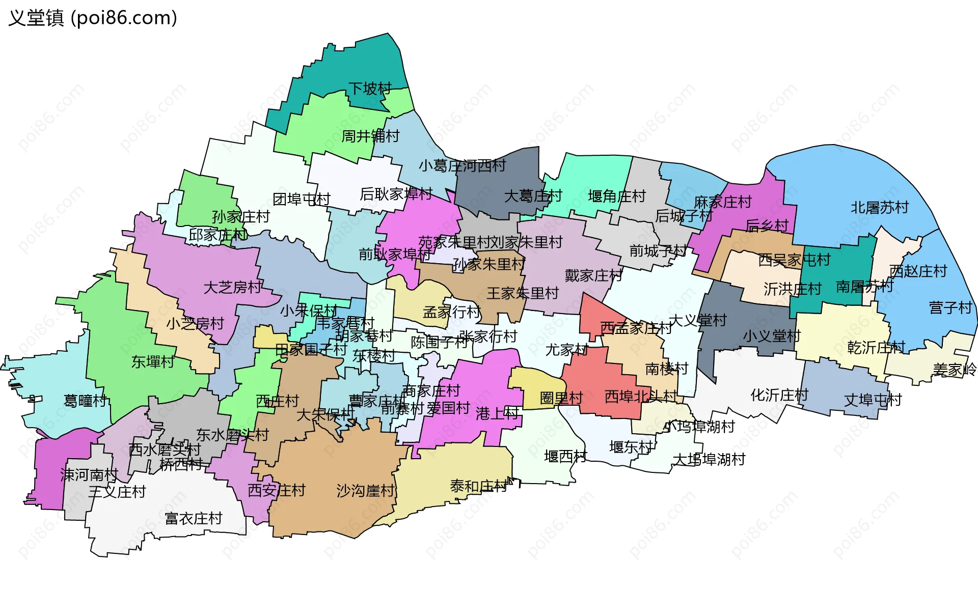 义堂镇边界地图(五级行政区划)