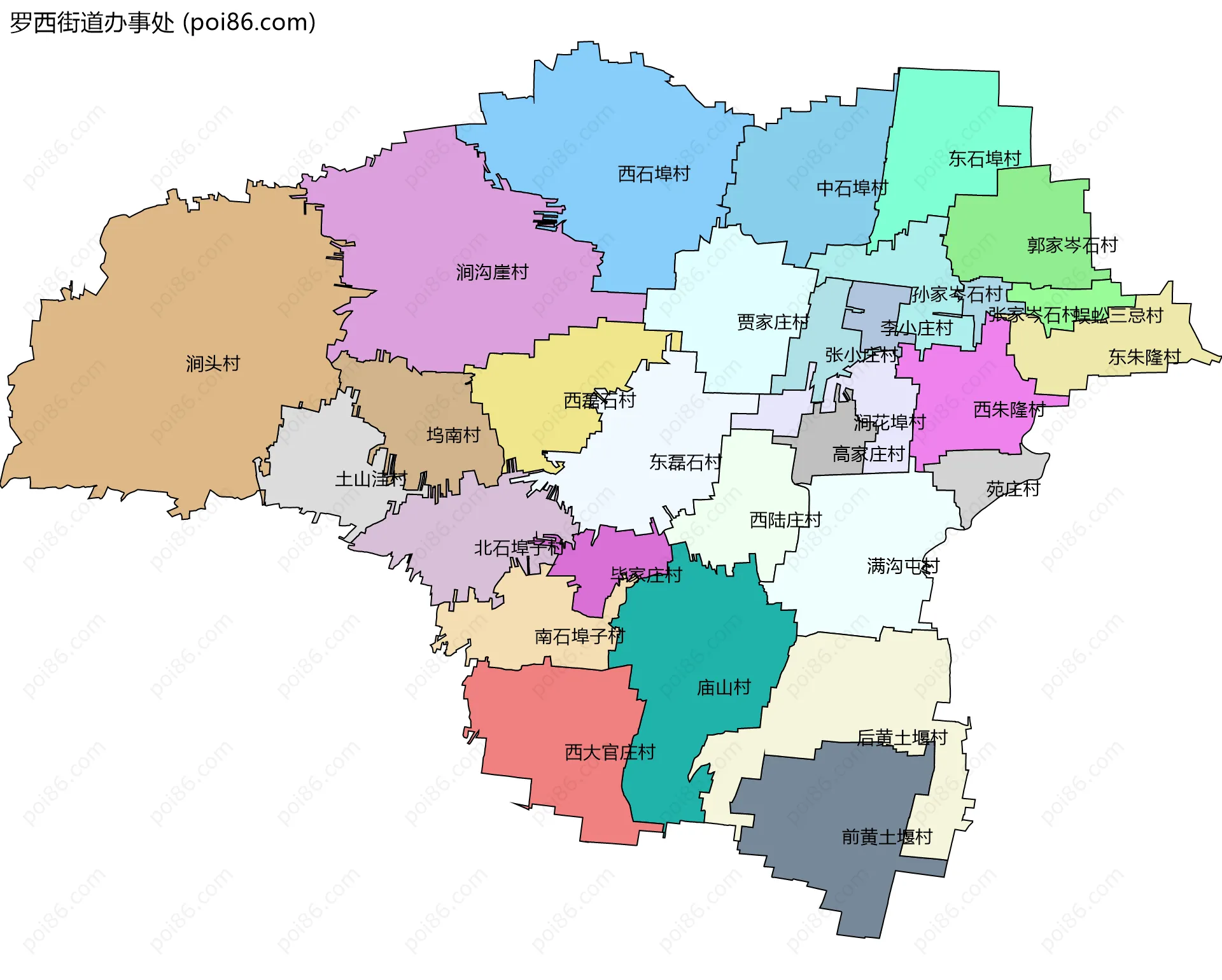 罗西街道办事处边界地图(五级行政区划)